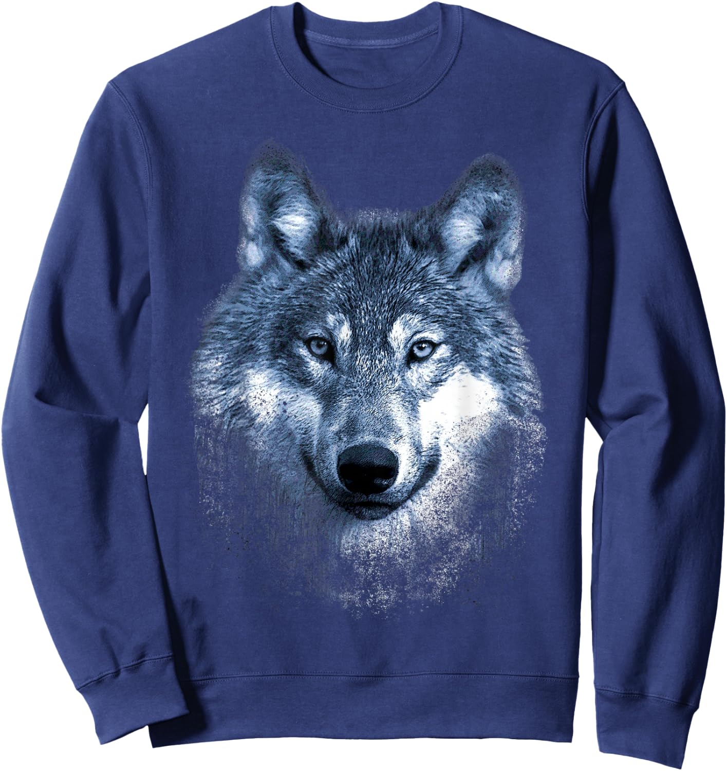 Timber Wolf Face Portrait Distressed Graphic Art Design Sweatshirt - Sweatshirt | Navy
