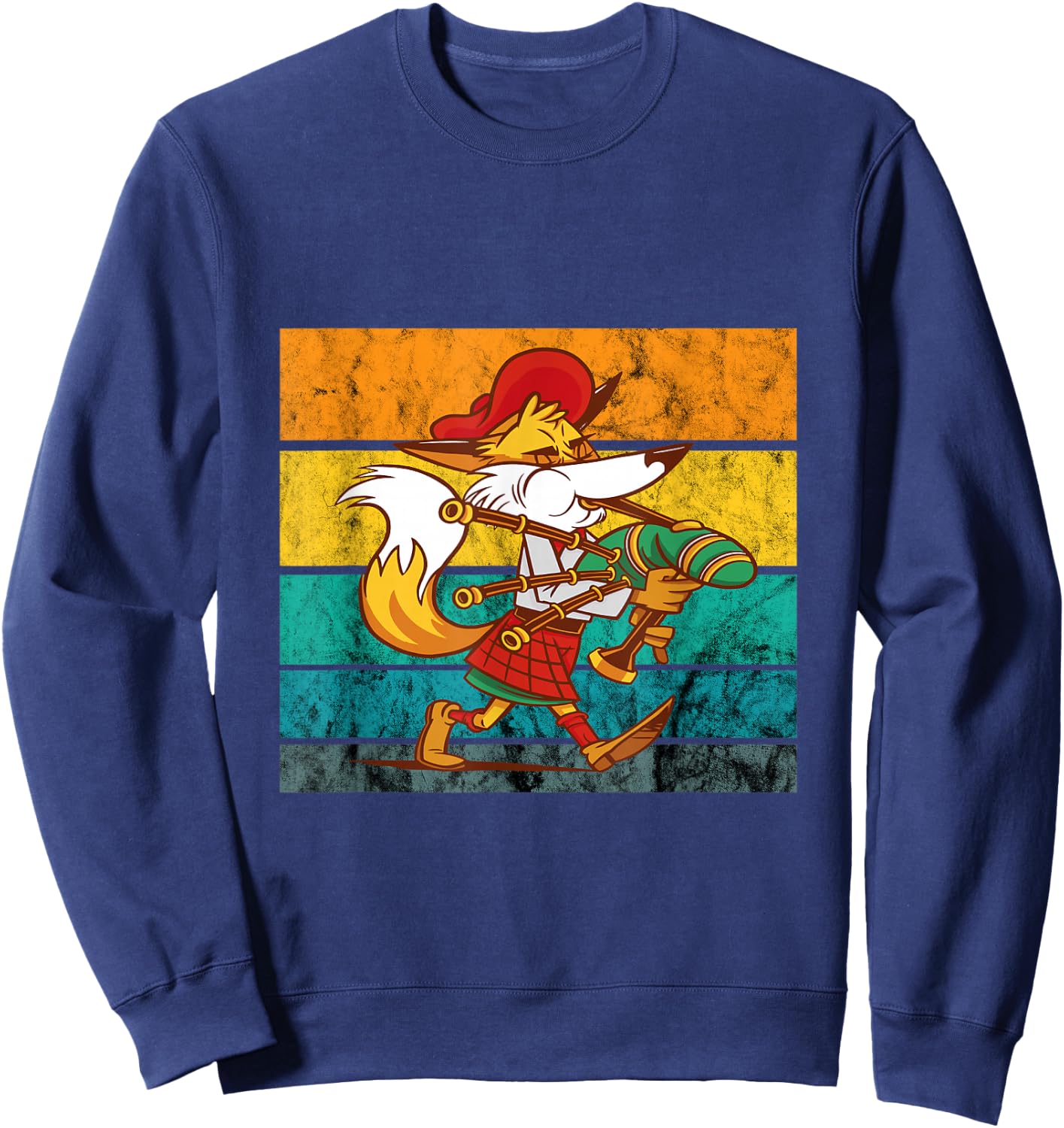 Bagpipe Retro Vintage Irish Fox Scottish Bagpipe Music Sweatshirt - Sweatshirt | Navy