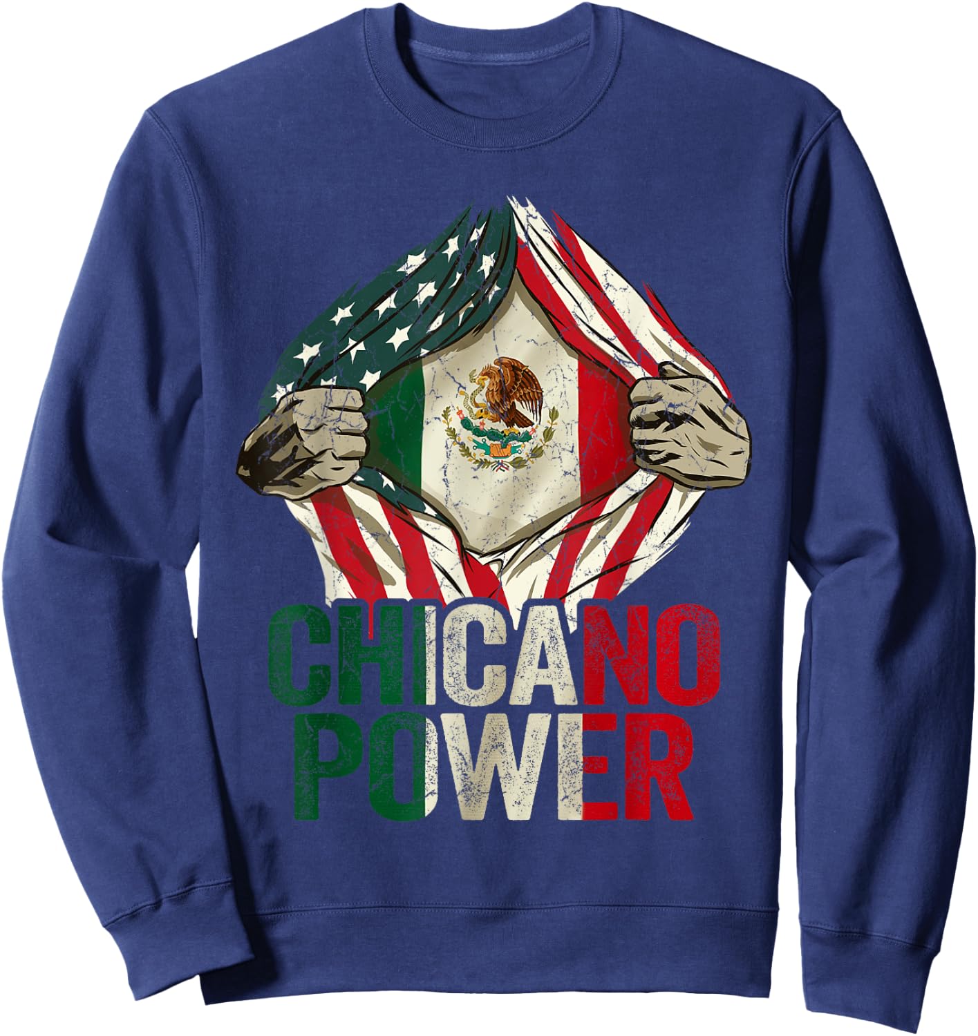 Chicano Shirt Funny USA Flag Mexican Flag Chicano Power Sweatshirt - Sweatshirt | Navy