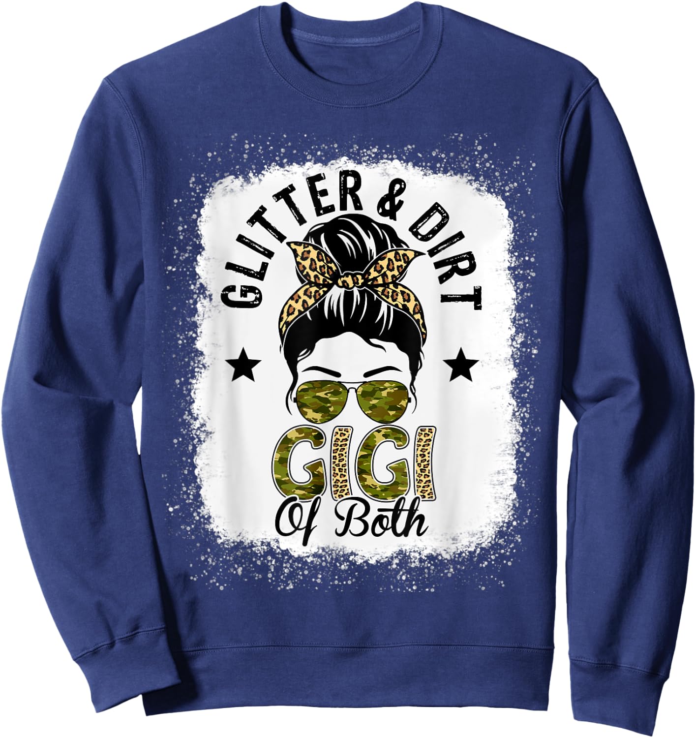 Gigi Of Both Messy Bun Leopard Camo Bleached Mother's Day Sweatshirt - Sweatshirt | Navy