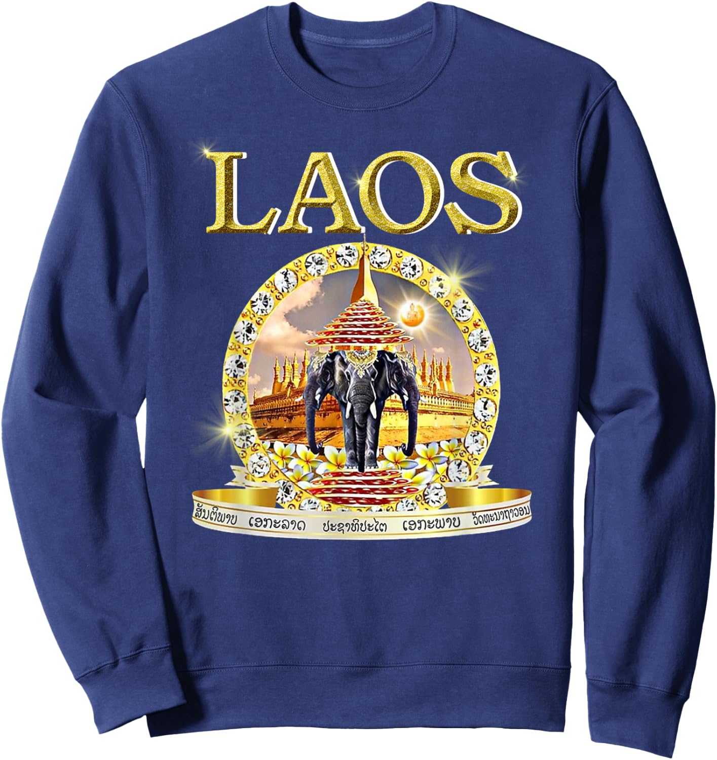 Laotian 3 Headed Elephant Erawan Buddhist Laos Sweatshirt - Sweatshirt | Navy