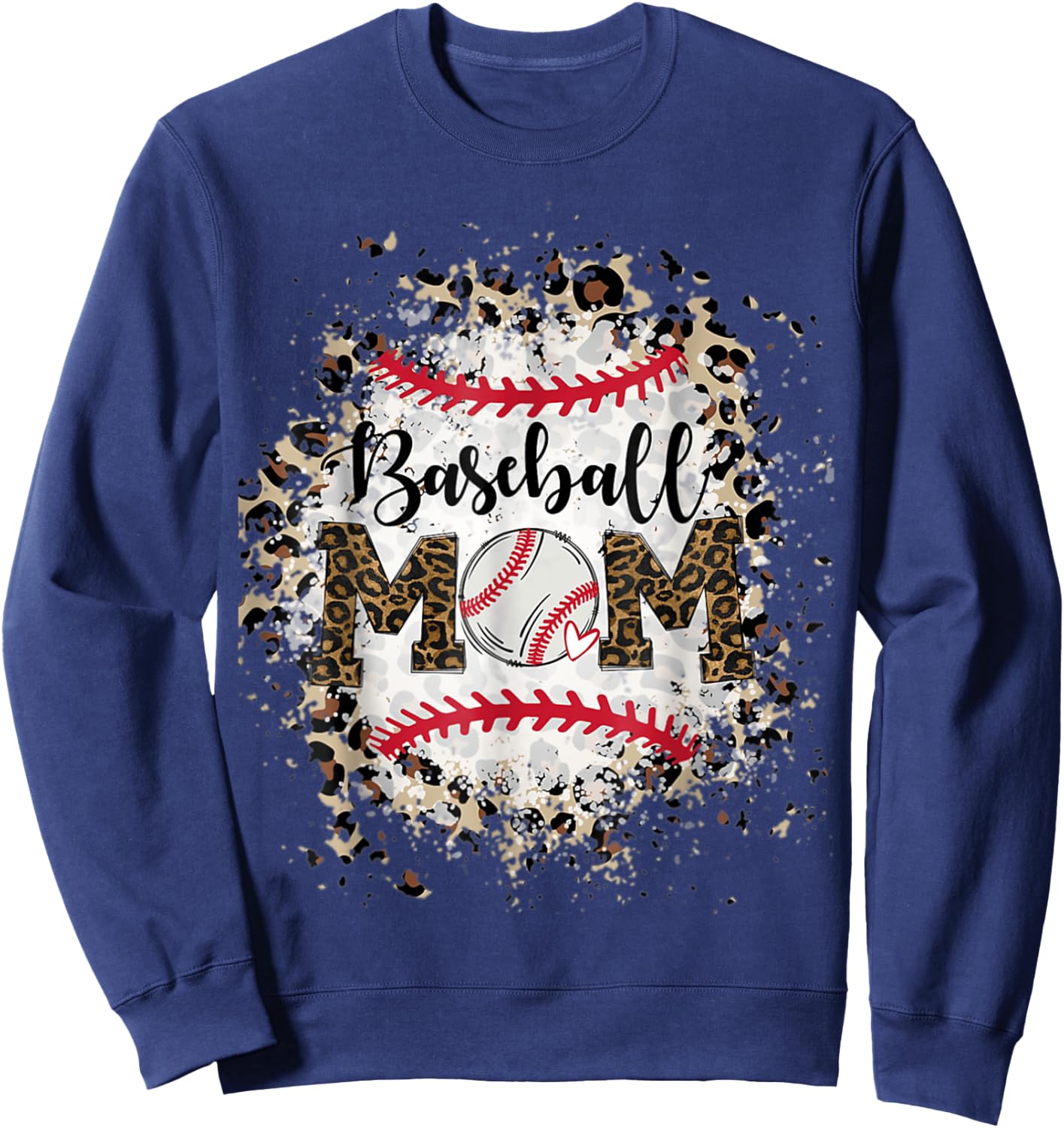 Bleached Softball Baseball Mom Leopard Mother's Day Sweatshirt - Sweatshirt | Navy