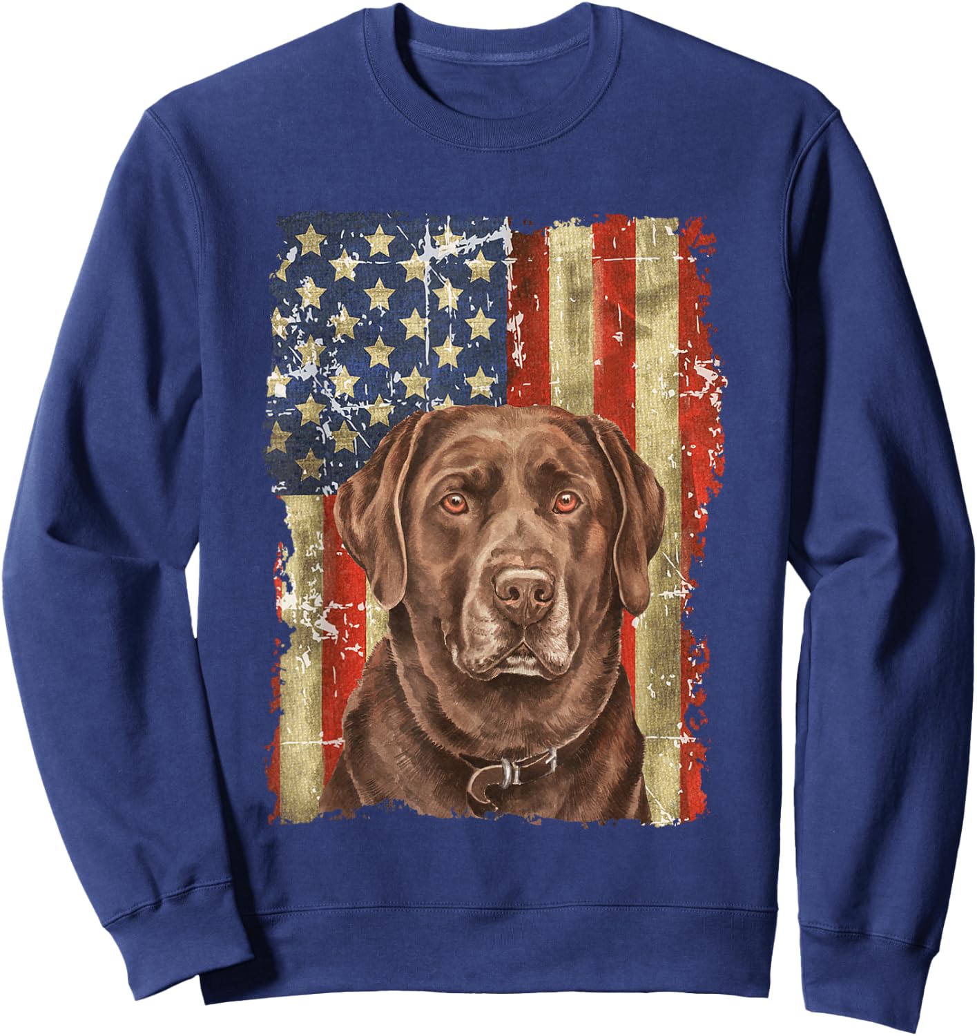 Retro Chocolate Lab With USA Flag Gift Chocolate Lab Dad Mom Sweatshirt - Sweatshirt | Navy