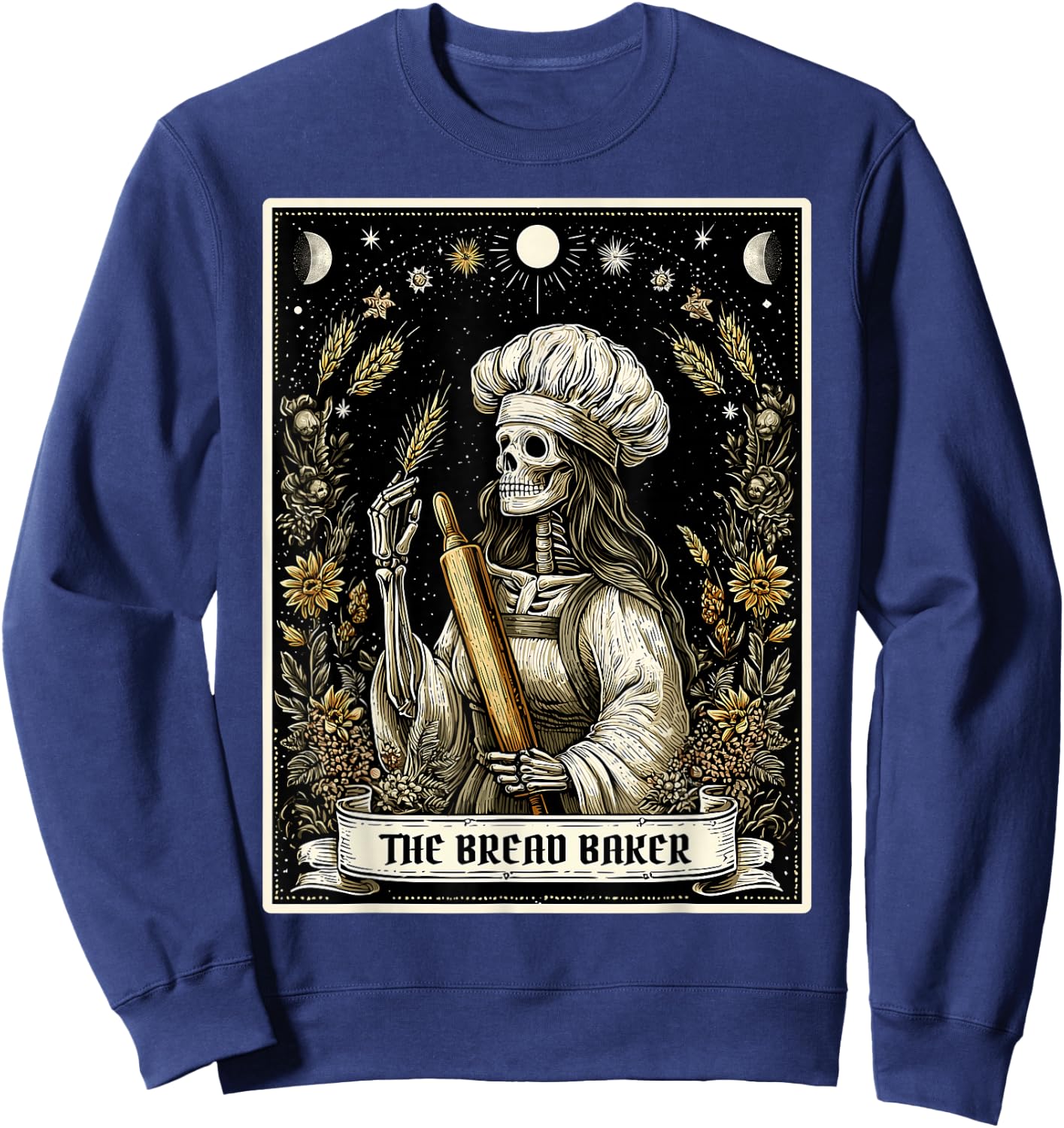The Bread Baker Bread Baking Tarot Card Skeleton Witchy Sweatshirt - Sweatshirt | Navy