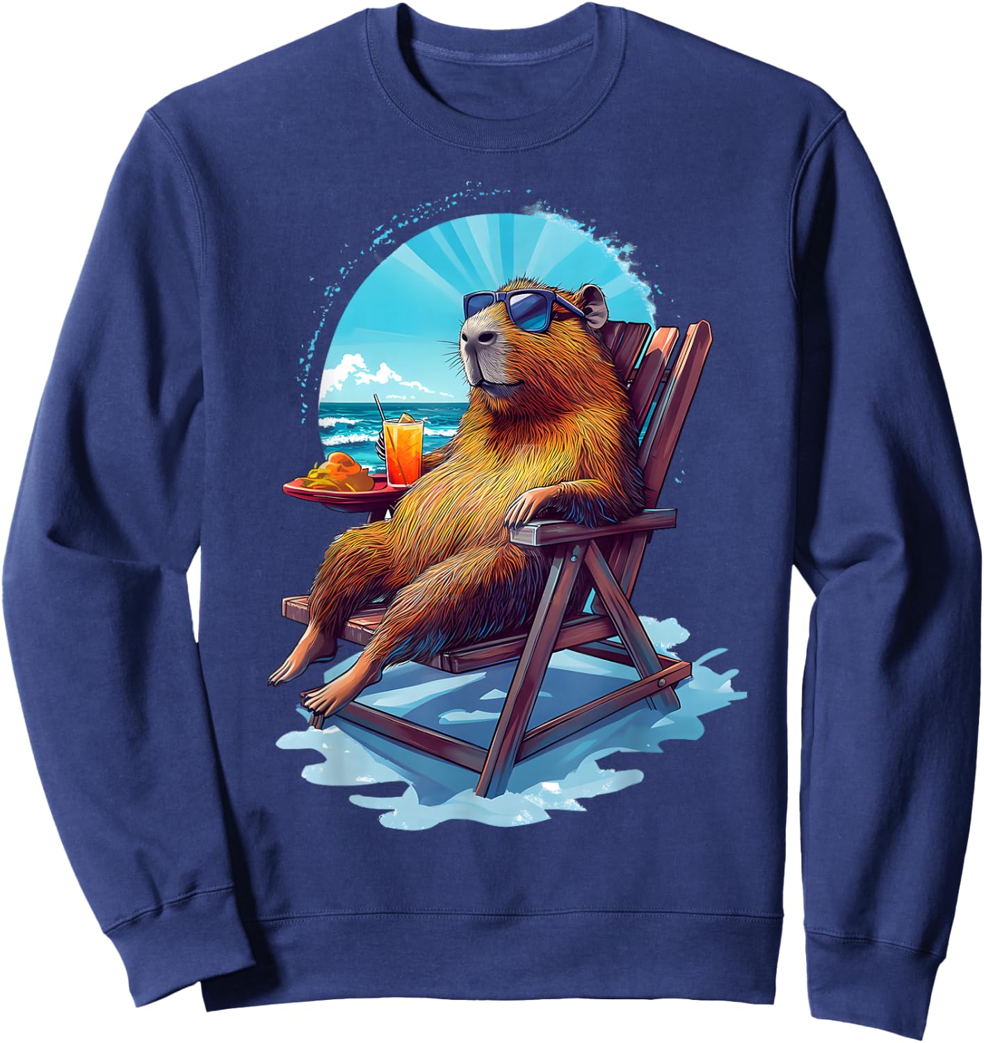 Capybara Summer Vacation Beach Ocean Sea Capybara Lovers Sweatshirt - Sweatshirt | Navy