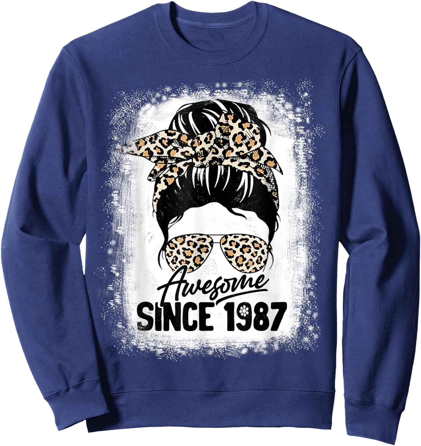 35 Years Old Awesome Since 1987 Leopard 35th Birthday Sweatshirt - Sweatshirt | Navy
