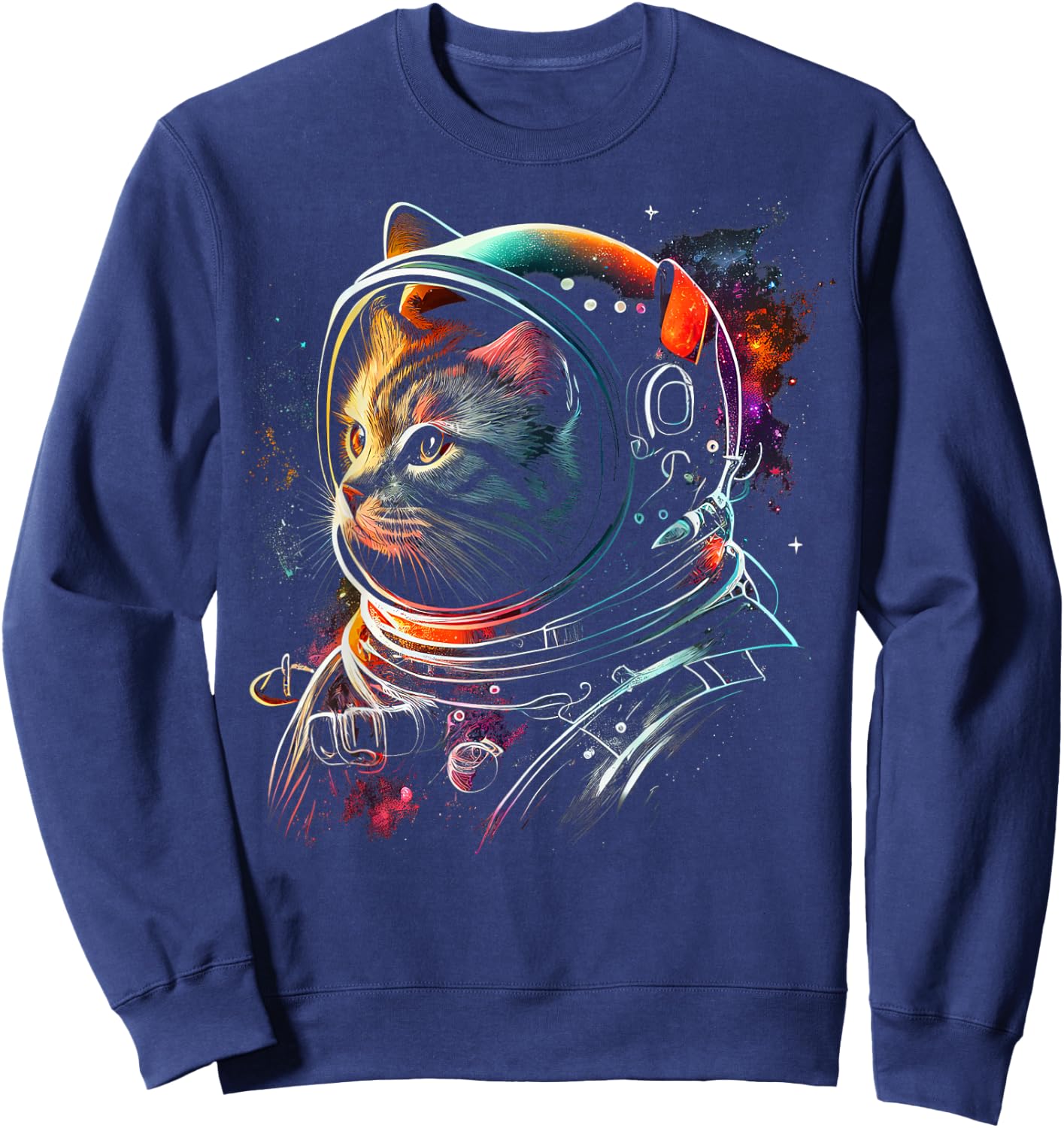 Astronaut Cat or Funny Space Cat on Galaxy Cat Lover Sweatshirt - Sweatshirt | Navy