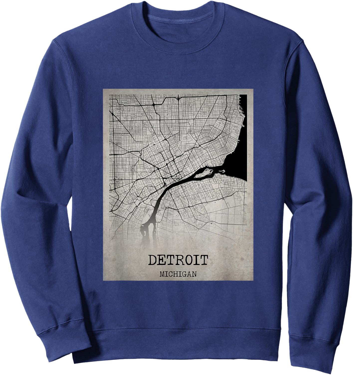 Detroit Michigan Detailed City Road Map USA Vintage Sweatshirt - Sweatshirt | Navy