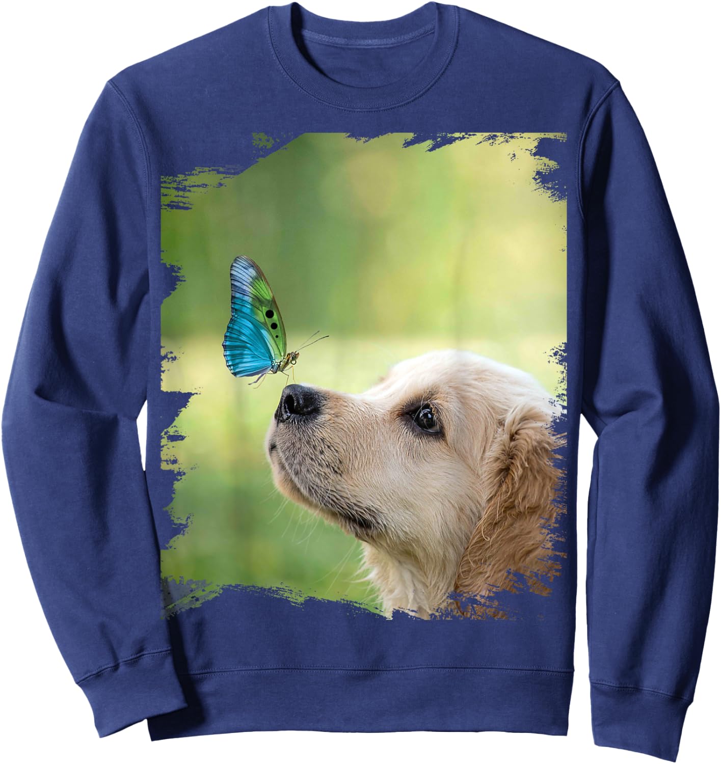 Golden Retriever Dog Butterfly on Nose Cute Women Kids Sweatshirt - Sweatshirt | Navy