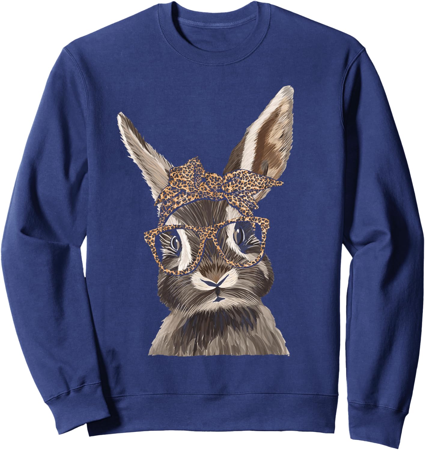 Cute Nerd Easter Bunny Mom Leopard Bandana Rabbit Easter Sweatshirt - Sweatshirt | Navy