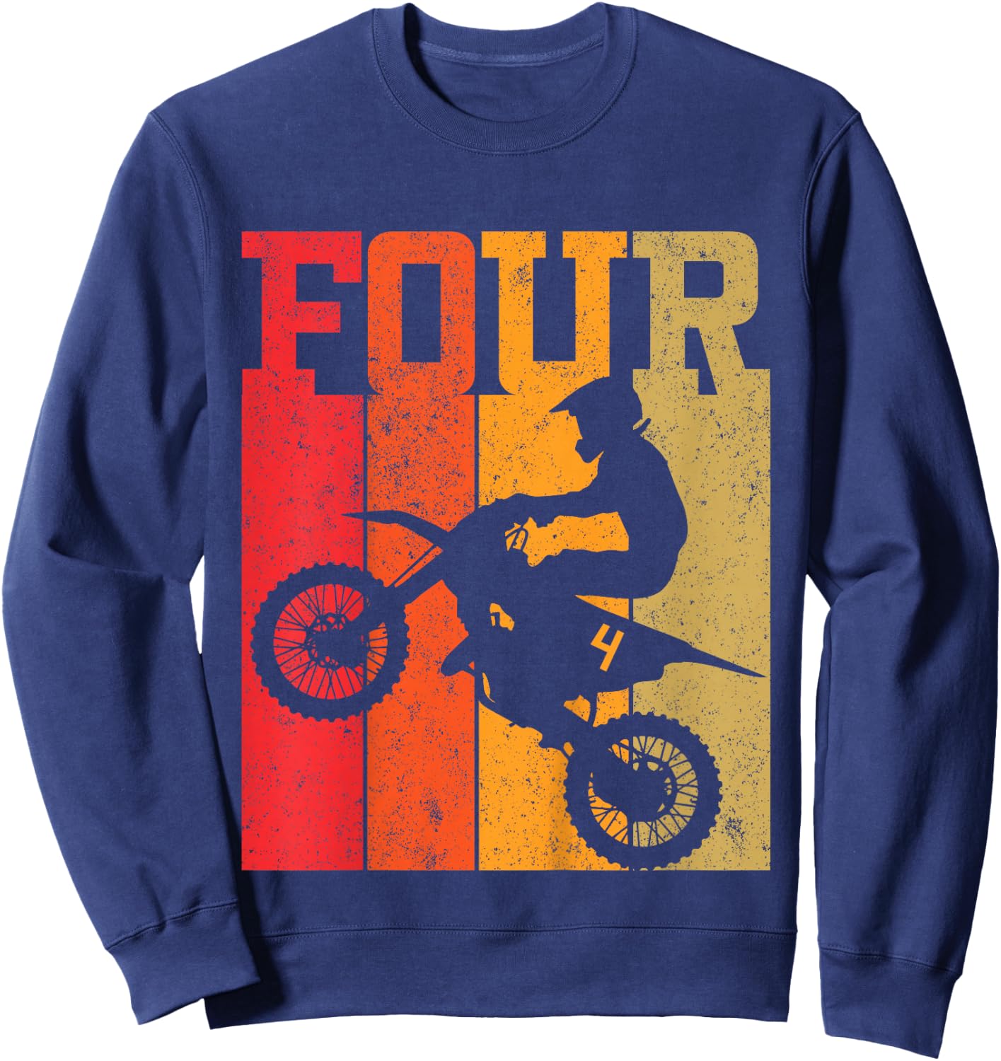 Kids 4th Birthday Boys 4 Four Dirt Bike Motocross Motorcycle race Sweatshirt - Sweatshirt | Navy