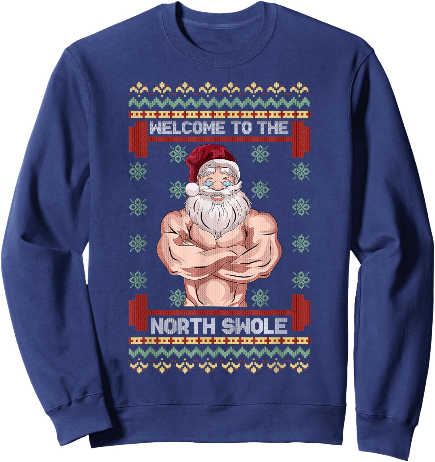 The North Swole Welcome Muscle Santa Claus Christmas Gym Sweatshirt - Sweatshirt | Navy