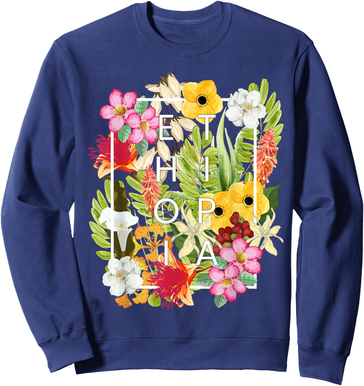 Flowers of Ethiopia Word Art - Ethiopian Pride Sweatshirt - Sweatshirt | Navy