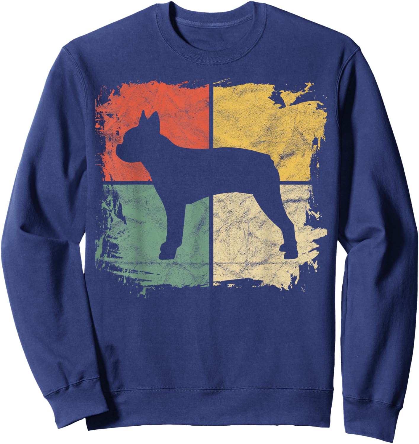 Square Retro Boston Terrier Owner Gift Dog Bostie Dad Mom Sweatshirt - Sweatshirt | Navy