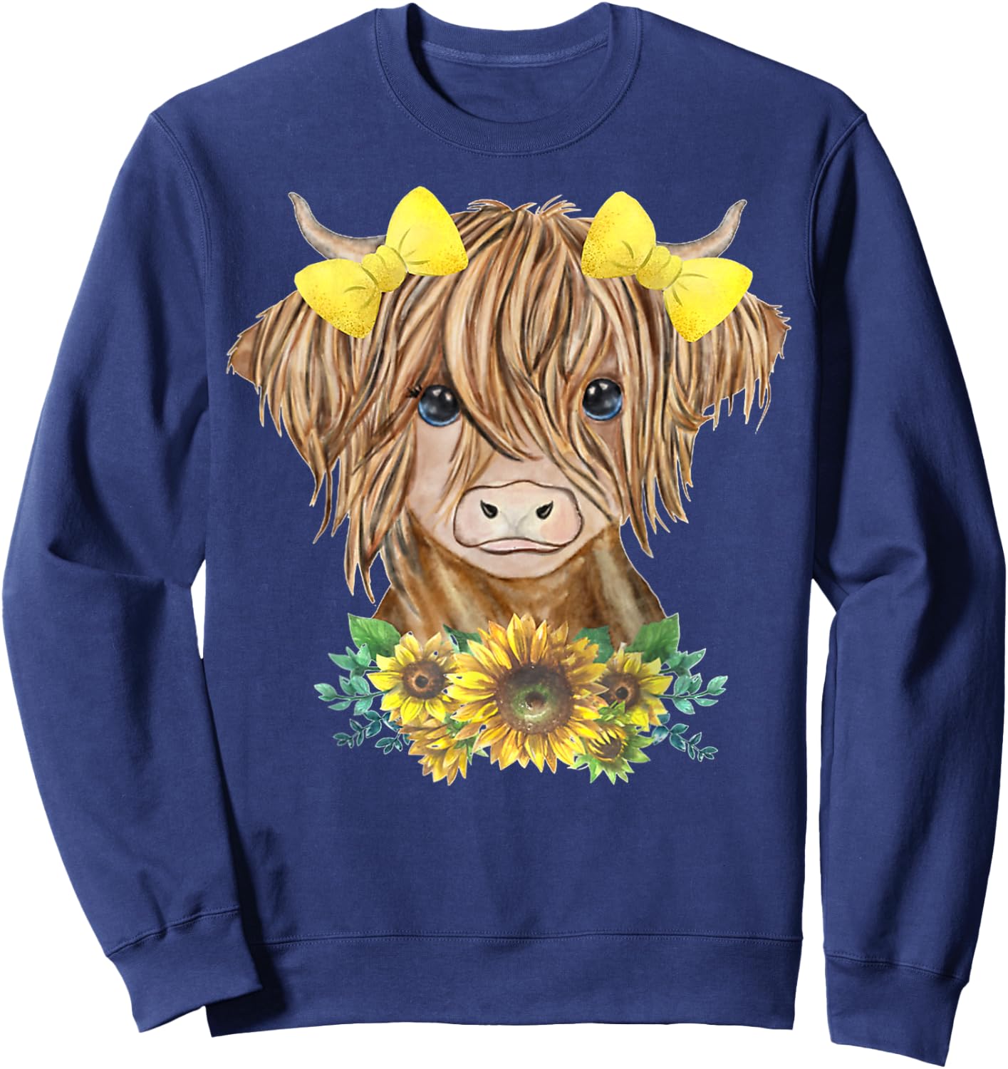 Highland Cow With Sunflowers Sweatshirt - Sweatshirt | Navy