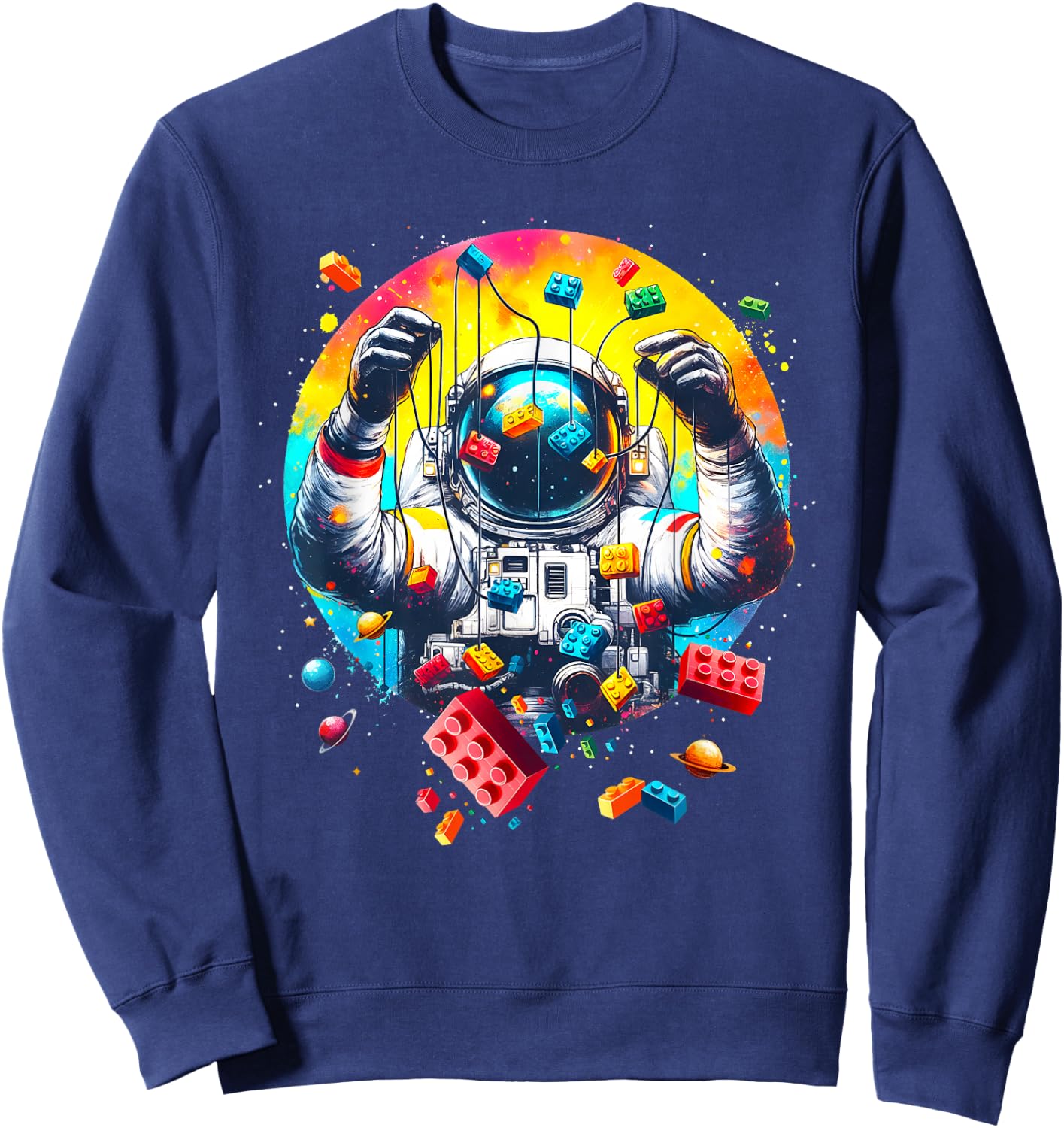 Space Astronaut Master Builder Funny Building Blocks and Stones Sweatshirt - Sweatshirt | Navy