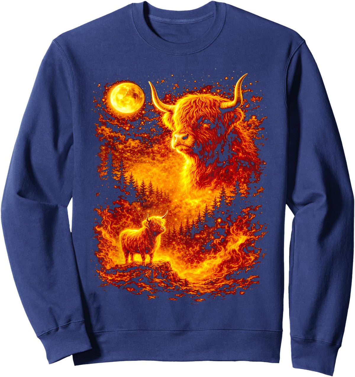 Highland Cattle Howling At The Moon, Cowgirl Western Farm Sweatshirt - Sweatshirt | Navy