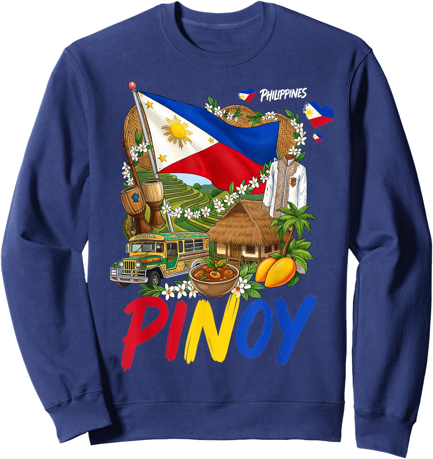 Pinoy Filipino Cultural Outfit Idea for Kids Philippine Flag Sweatshirt - Sweatshirt | Navy