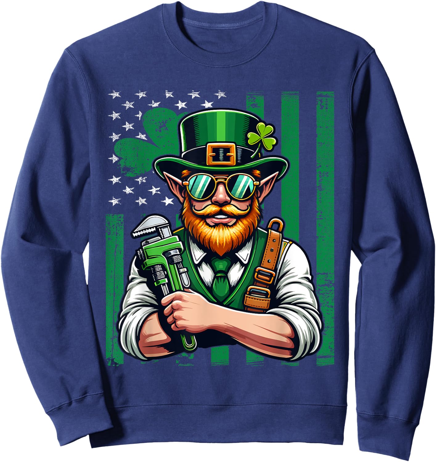 American Flag Plumber Saint Patrick's Day Irish Shamrock Kids Men Sweatshirt - Sweatshirt | Navy
