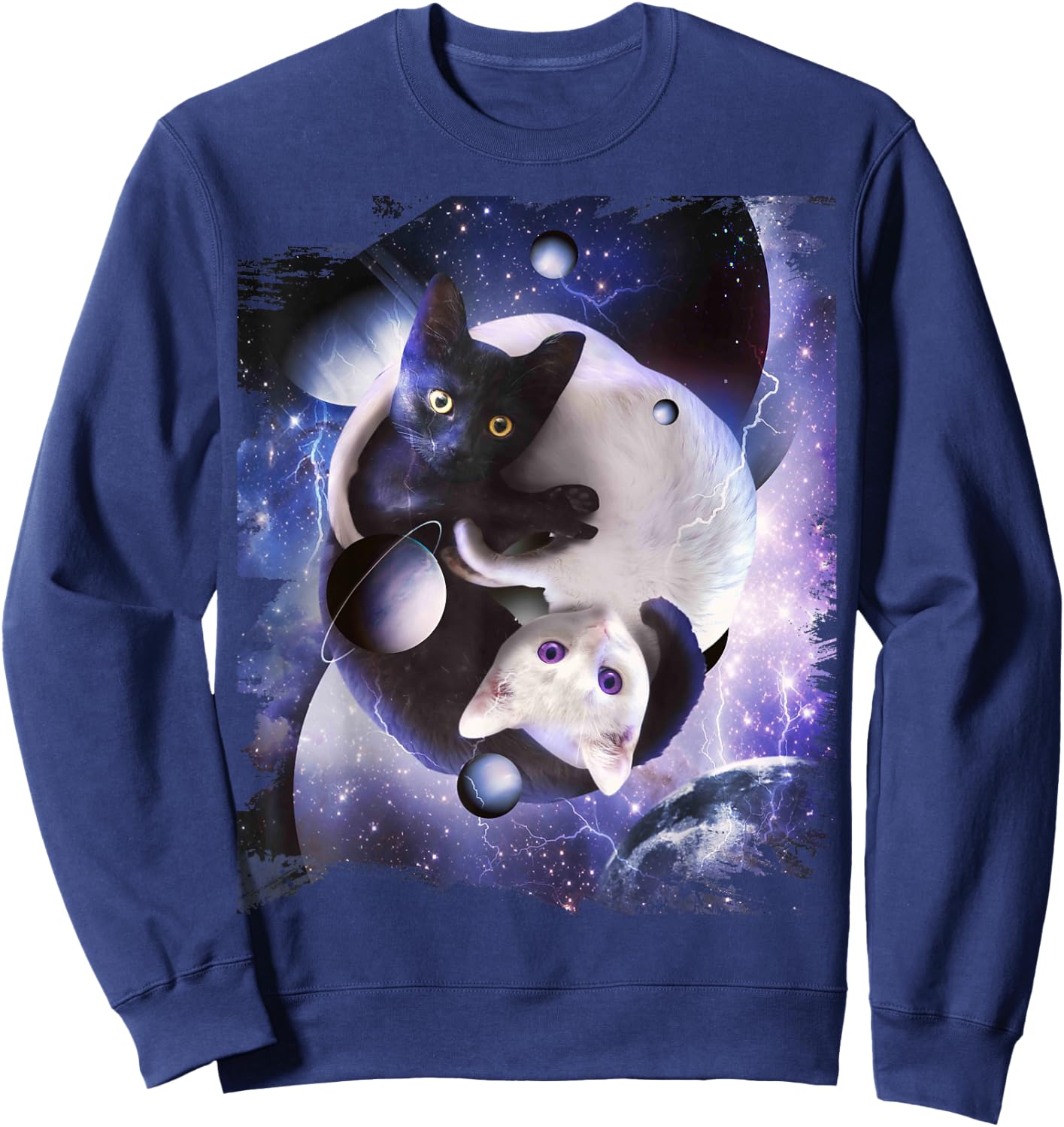 Space Yin Yang Cat Cats Cosmic Yin-Yang Kitty In Galaxy Sweatshirt - Sweatshirt | Navy
