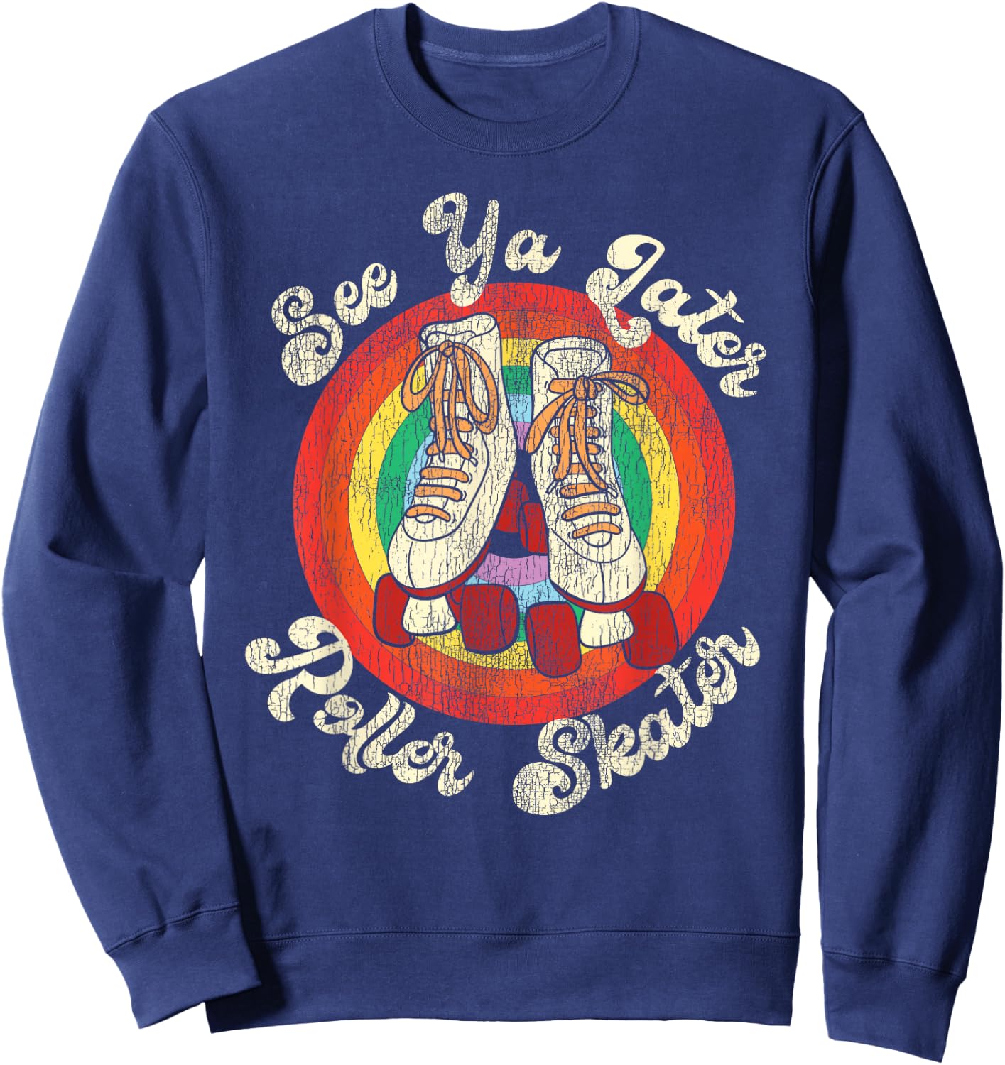Cool Roller Skating Skate Girl 1970S Retro Sweatshirt - Sweatshirt | Navy