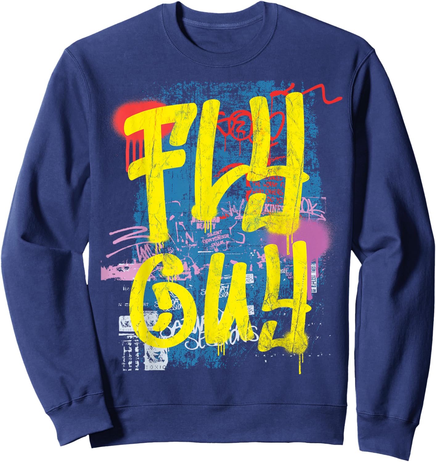 Fly Guy 80s 90s Rap B-Boy Old School Hip Hop Graffiti Sweatshirt - Sweatshirt | Navy