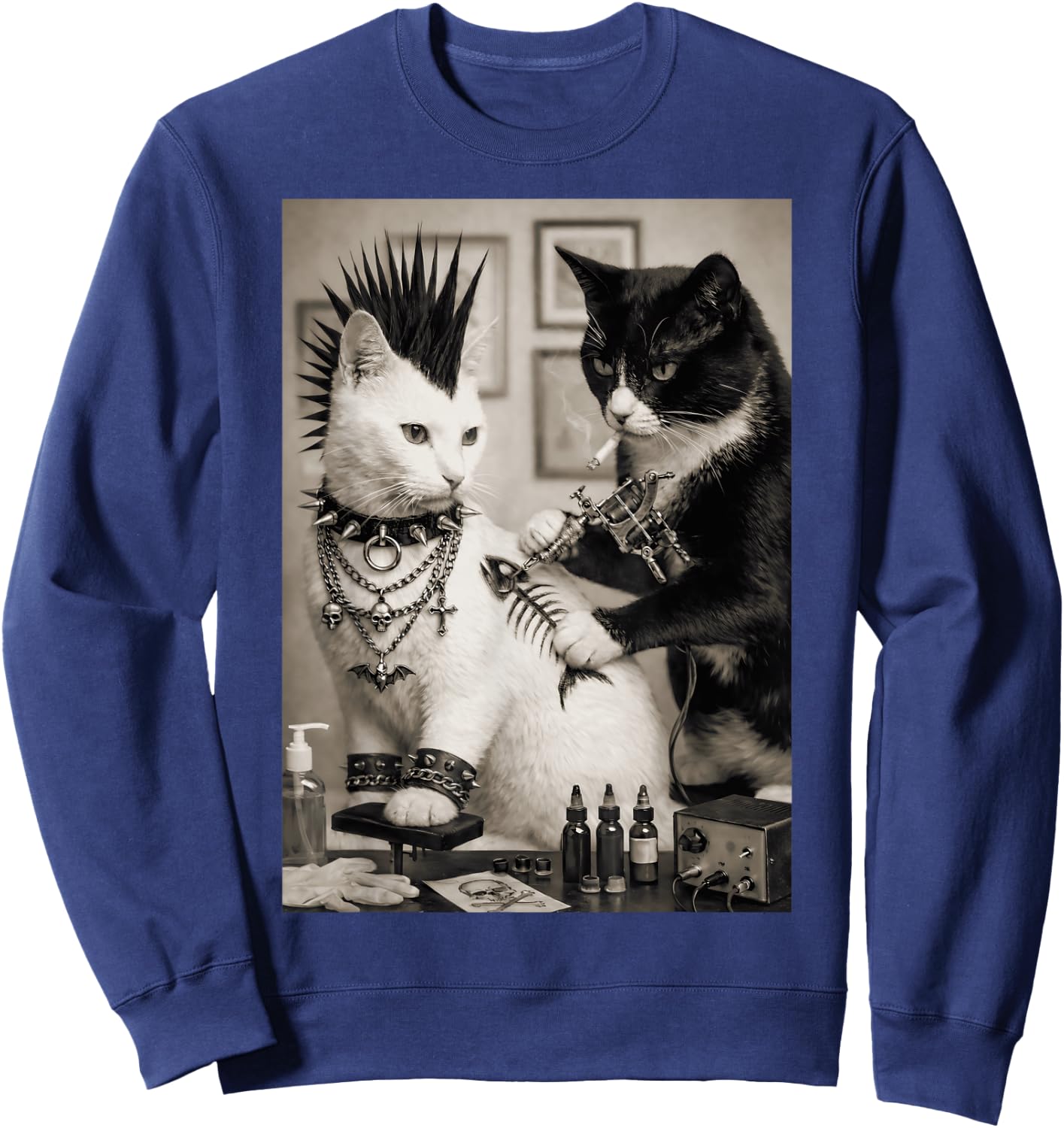 Funny Punk Tattoo Cats Rockabilly Art Meme Humor Sweatshirt - Sweatshirt | Navy