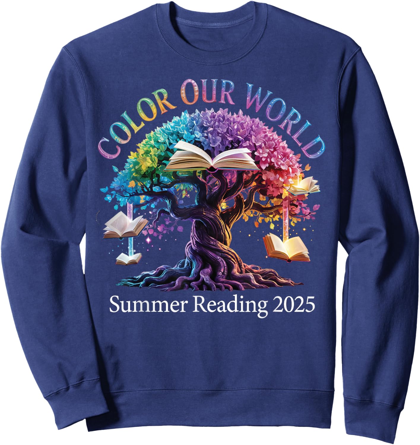 Color Our World Summer Reading 2025 Tree Book Lover Sweatshirt - Sweatshirt | Navy
