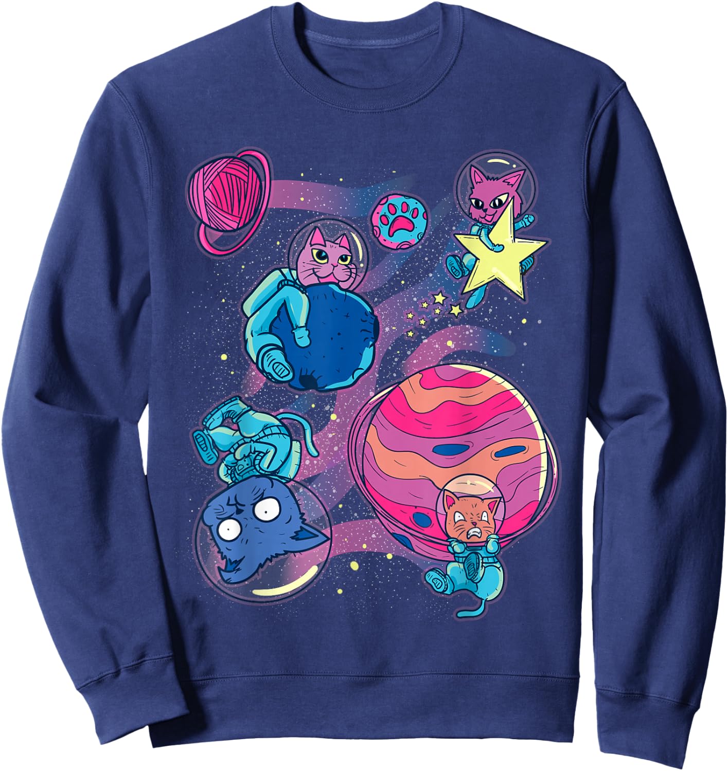 Funny Cat Astronaut Planets Outer Space Traveler Sweatshirt - Sweatshirt | Navy