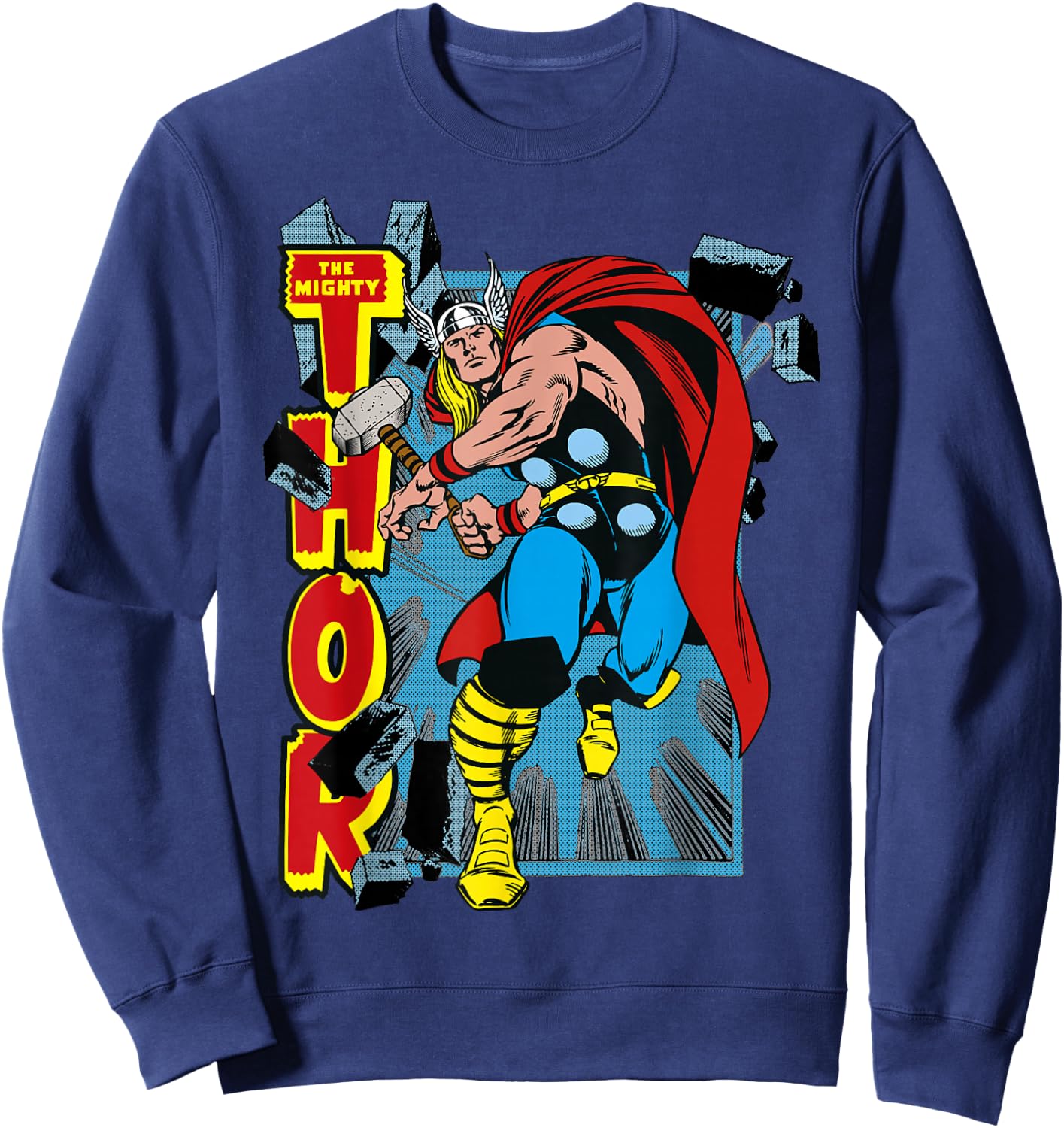 Marvel Classic The Mighty Thor Break Through Poster Style Sweatshirt - Sweatshirt | Navy