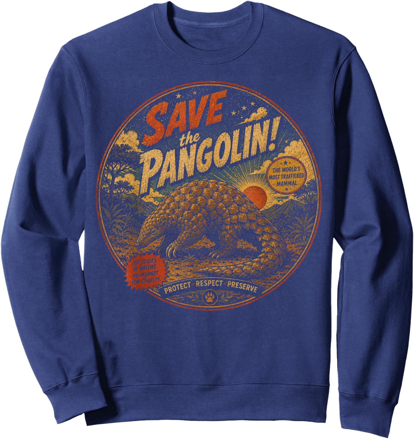 Save the Pangolin Vintage Wildlife Conservation Sweatshirt - Sweatshirt | Navy