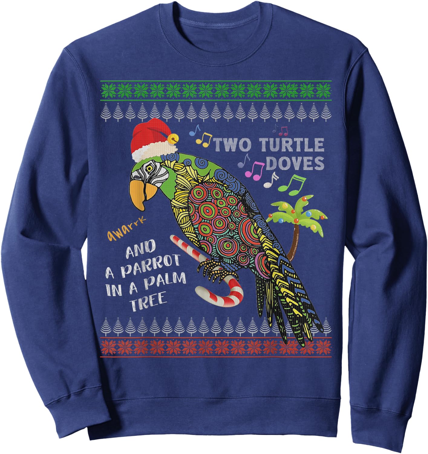 Funny Christmas Tropical Parrot Ugly Christmas Sweater Sweatshirt - Sweatshirt | Navy