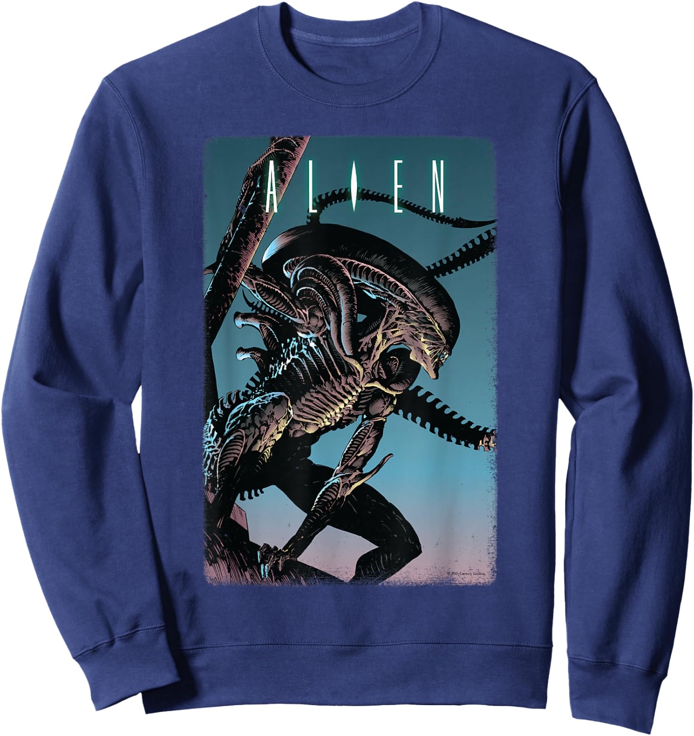 20th Century Fox Alien Xenomorph Illustrated Poster - -Adult, Classic Fit, Short Sleeve, Black Sweatshirt - Sweatshirt | Navy