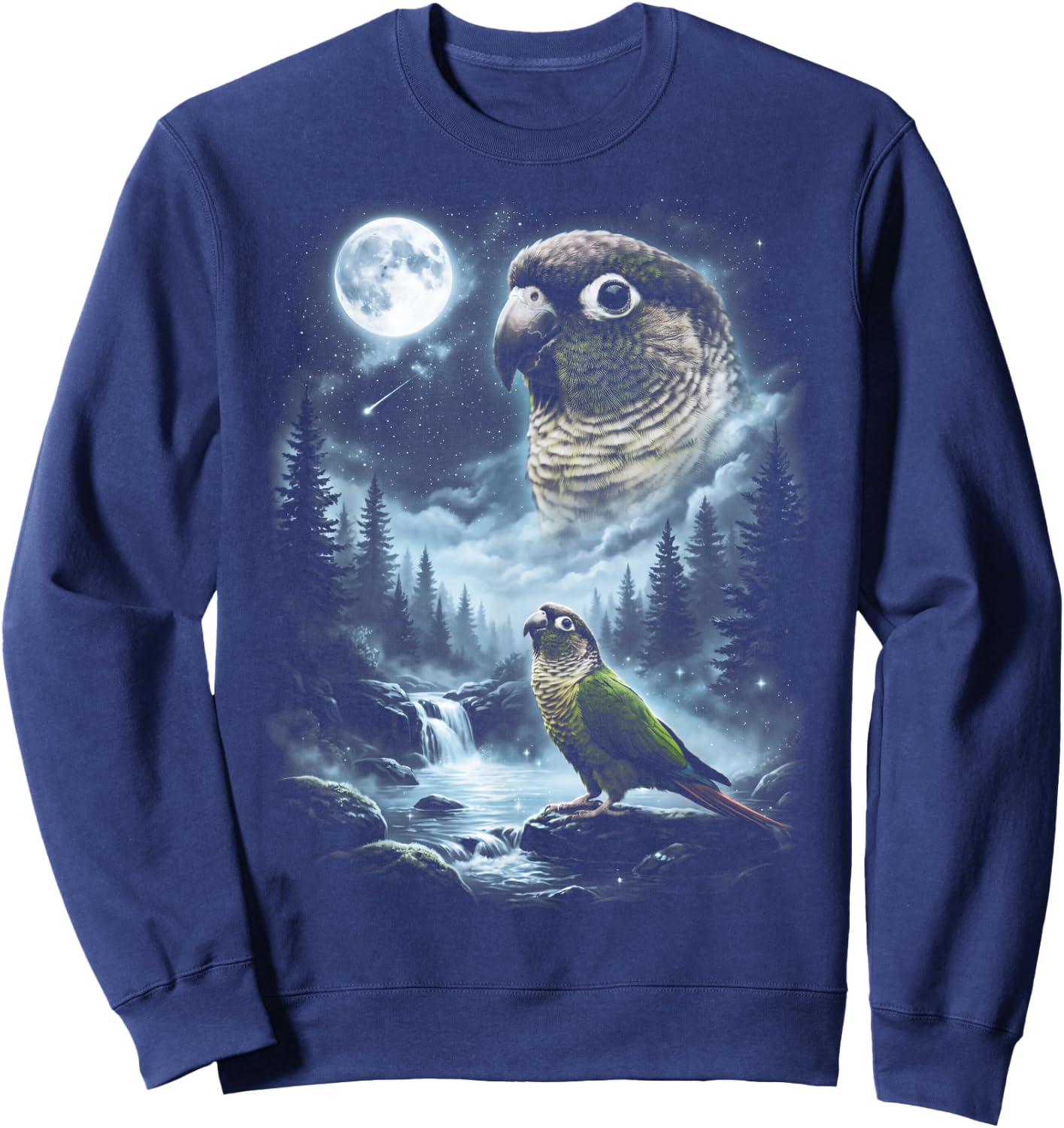 Green Cheek Conure Howling at Moon 90's Retro Parrot Sweatshirt - Sweatshirt | Navy