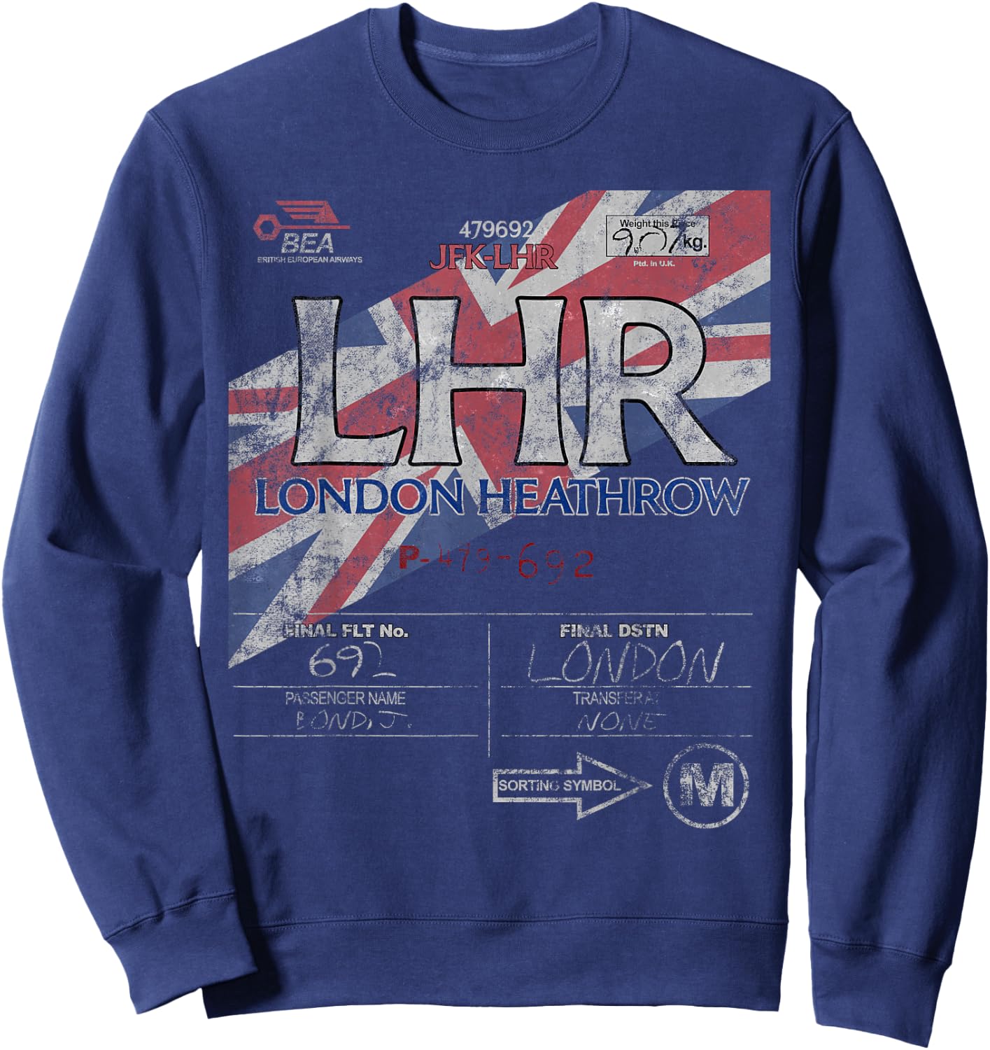 LHR London Heathrow Int'l Airport Vintage Airline Tag Sweatshirt - Sweatshirt | Navy