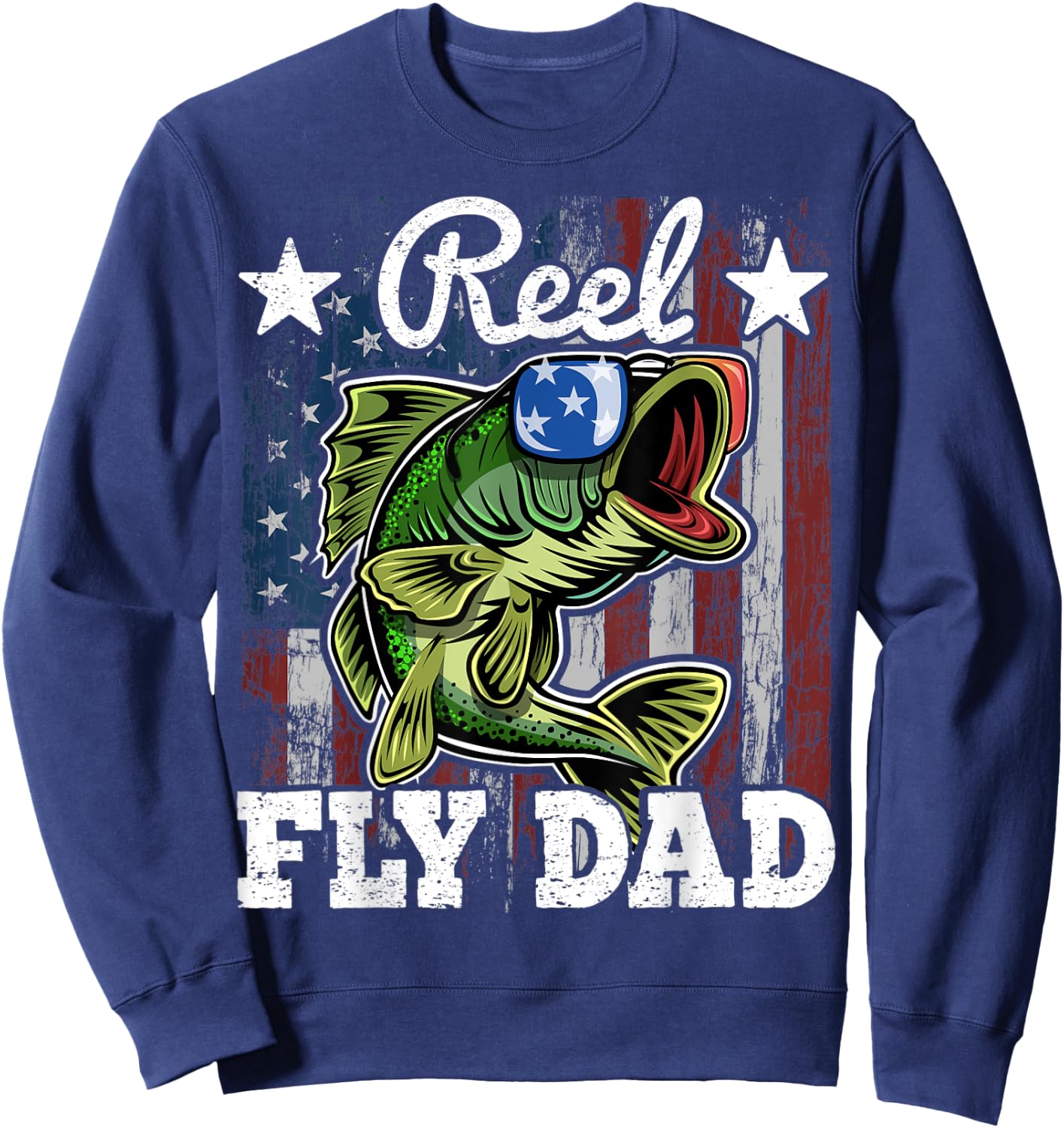 Reel Fly Dad Fishing American Flag Funny Father's Day Gift Men Sweatshirt - Sweatshirt | Navy