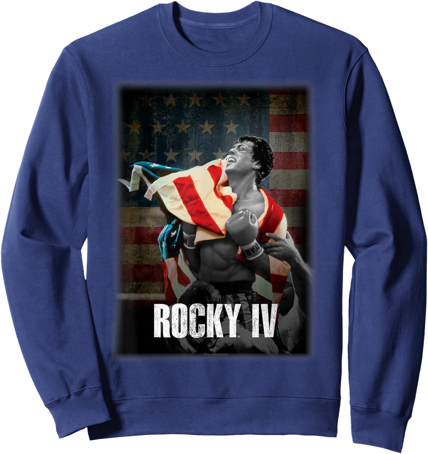 Rocky IV Grey & White American Flag Portrait Fade Sweatshirt - Sweatshirt | Navy