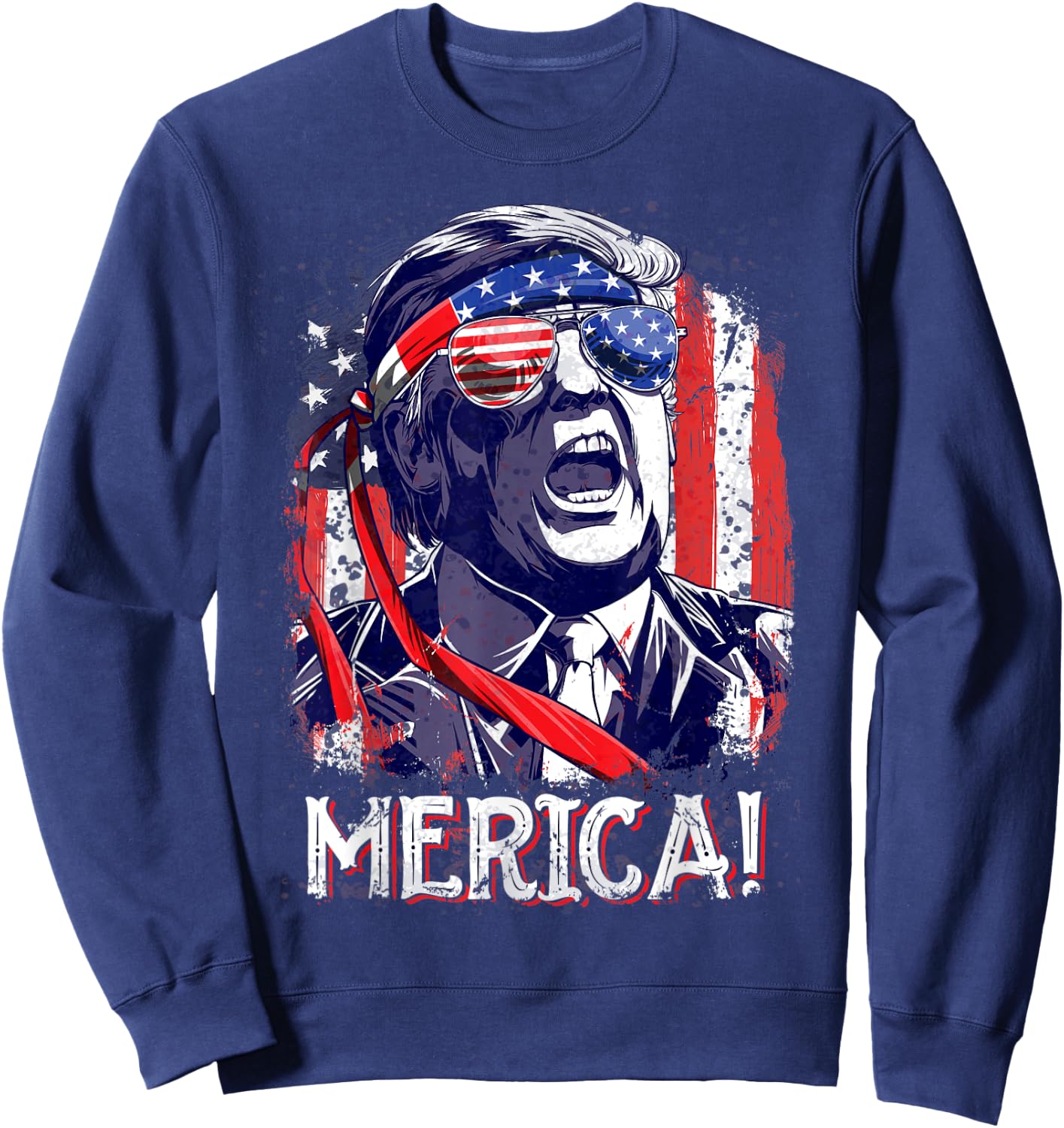 Trump 4th of July Merica Men Women USA American Flag Vintage Sweatshirt - Sweatshirt | Navy