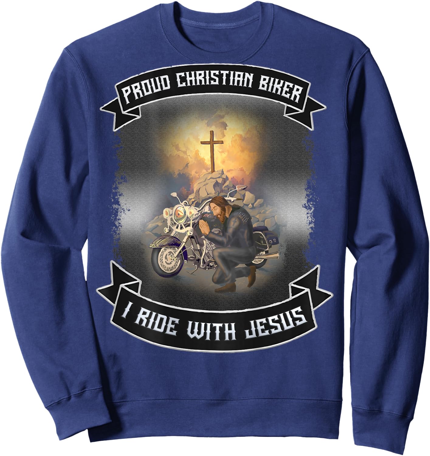 Christian Bikers Gift Ideas Jesus Christ Motorcycle Riders Sweatshirt - Sweatshirt | Navy