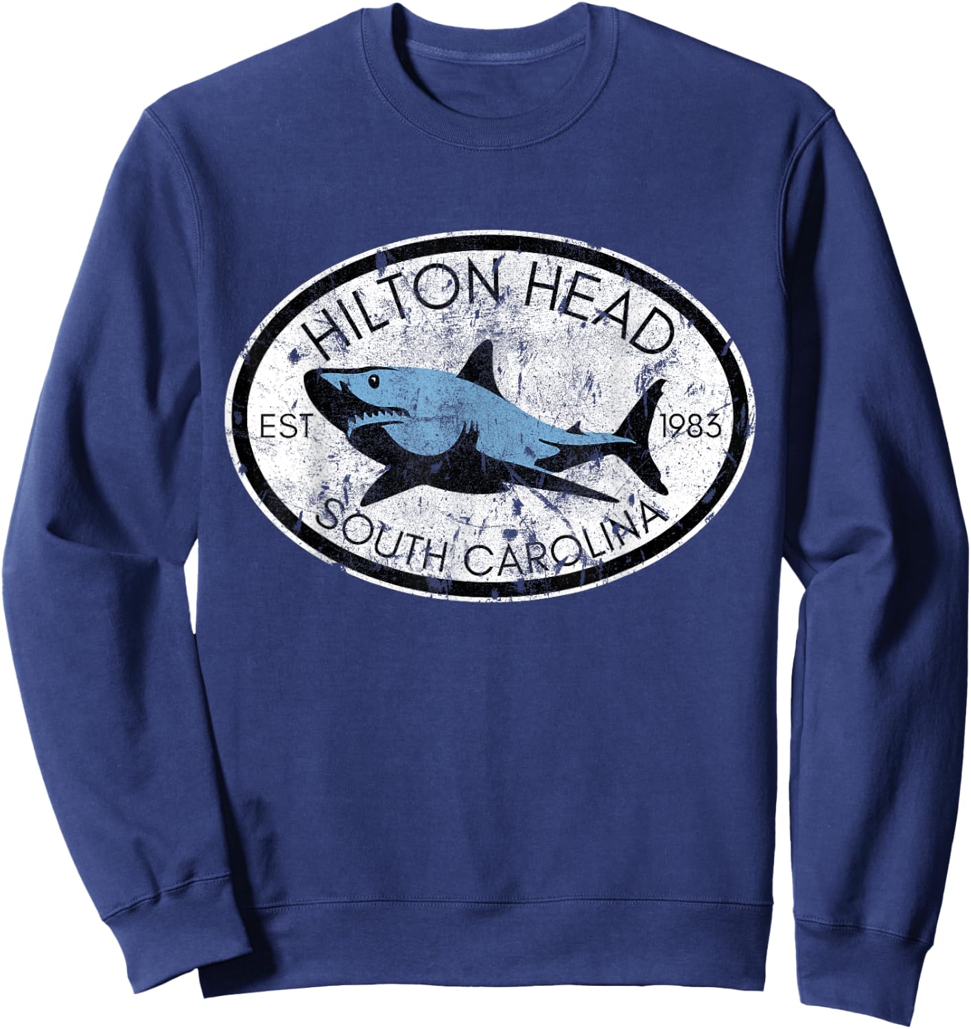 Hilton Head Island South Carolina Fishing Shark Fish Beach Sweatshirt - Sweatshirt | Navy