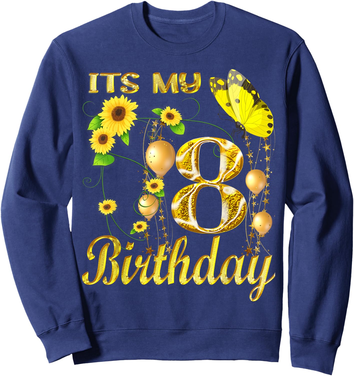Its My 8th Birthday 8 Year Old Girl Sunflower Butterfly Sweatshirt - Sweatshirt | Navy