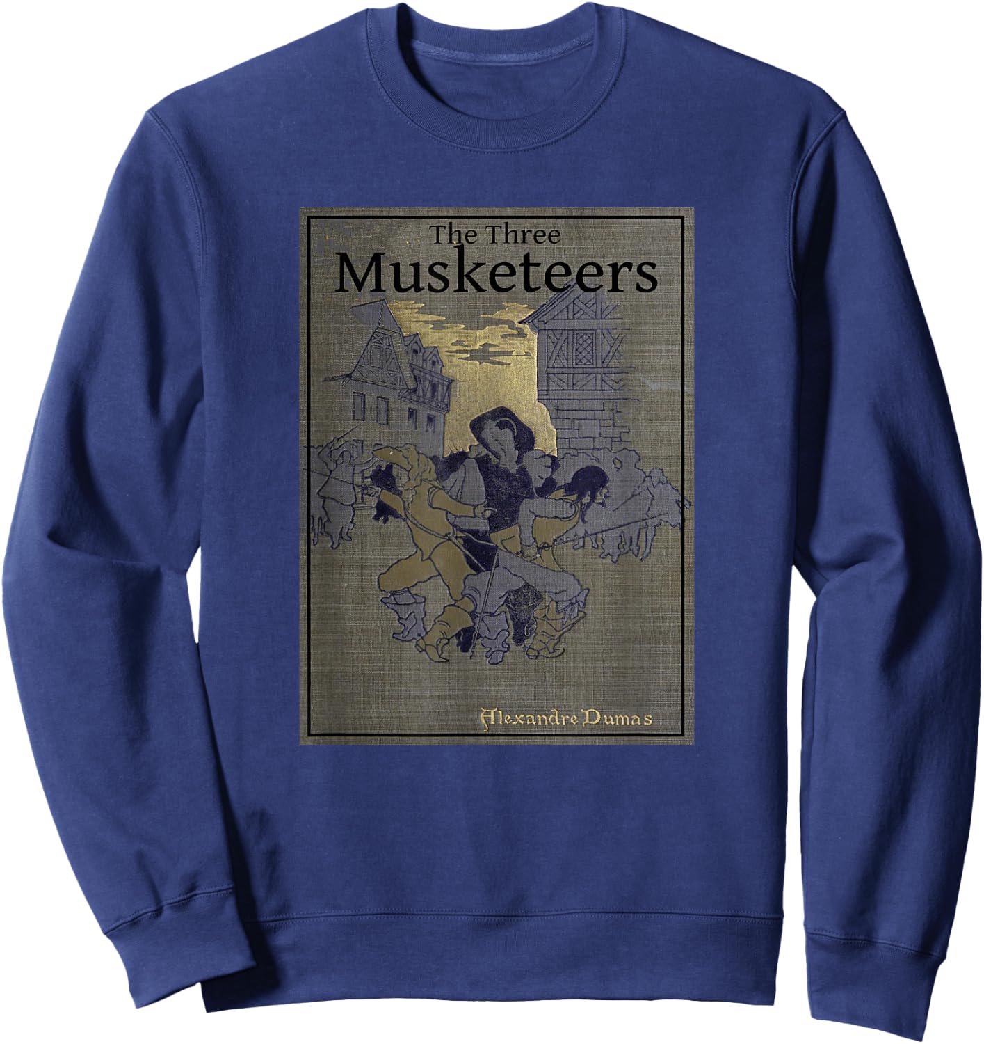 Alexandre Dumas Novel The Three Musketeers Book Cover - Women's Adults Black Cotton 100% Short Sleeve Classic Fit Straight - Small Sweatshirt - Sweatshirt | Navy