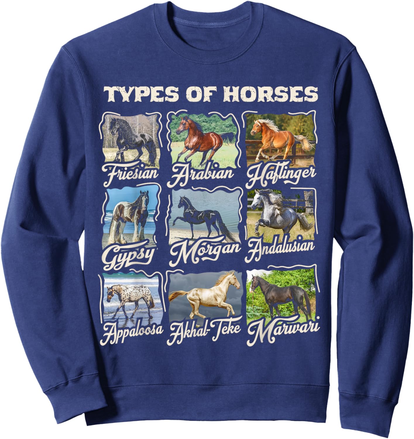 Funny Horse Breeds Cute Animal Gift Teen Girls Women Riding Sweatshirt - Sweatshirt | Navy