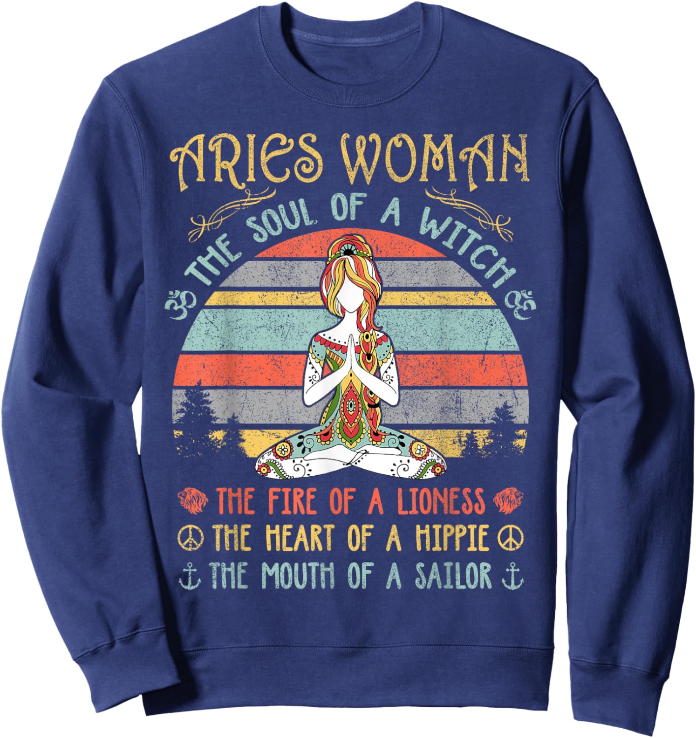 Aries Woman The Soul Of A Witch Vintage Birthday Sweatshirt - Sweatshirt | Navy