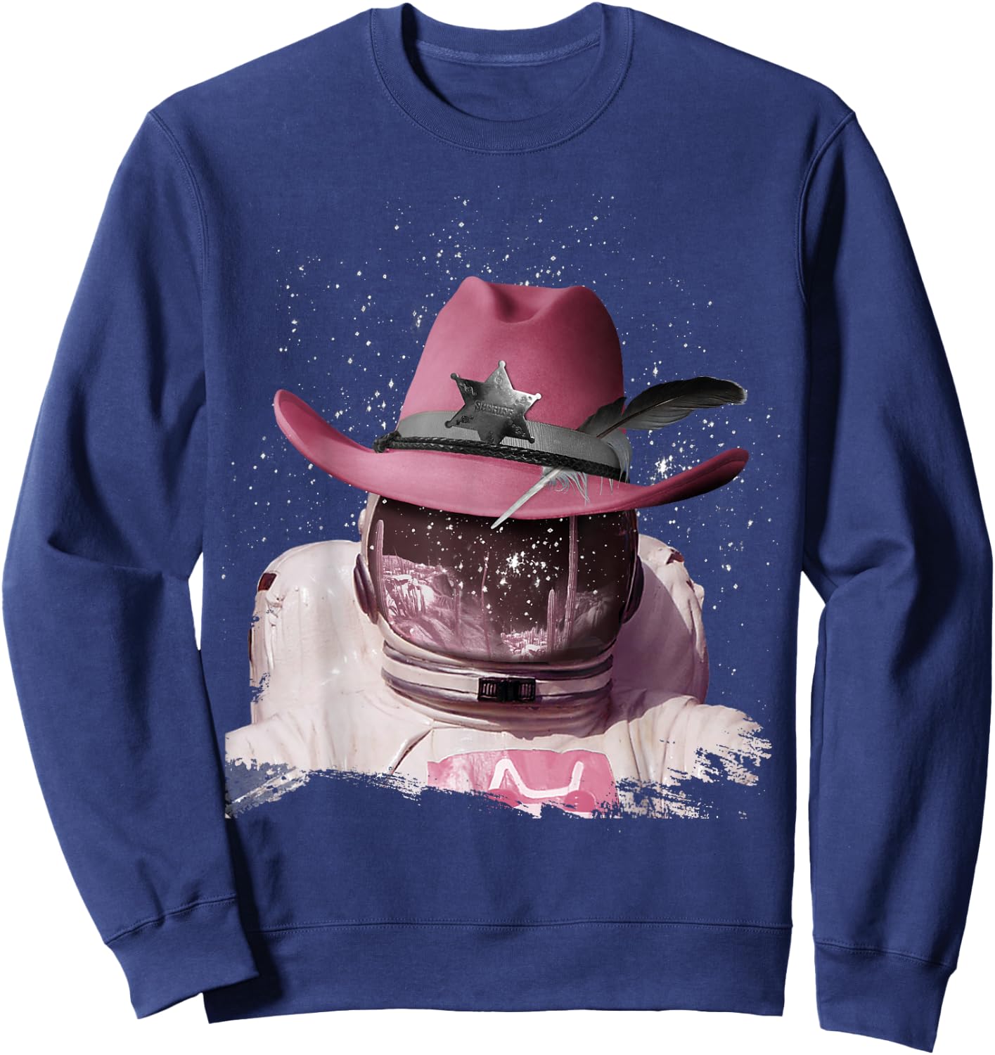 Astronaut Wearing Pink Cowboy Hat, Cowgirl in Space Sweatshirt - Sweatshirt | Navy