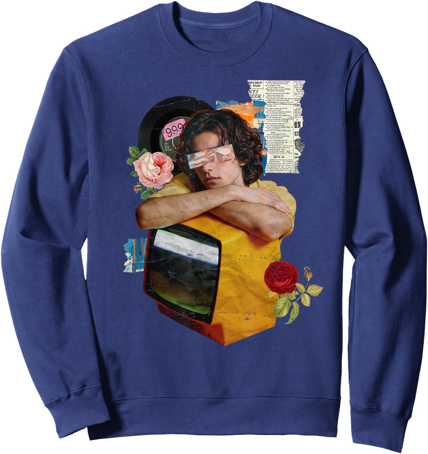 Retro Wrapped Paper TV Girl Sweatshirt - Sweatshirt | Navy