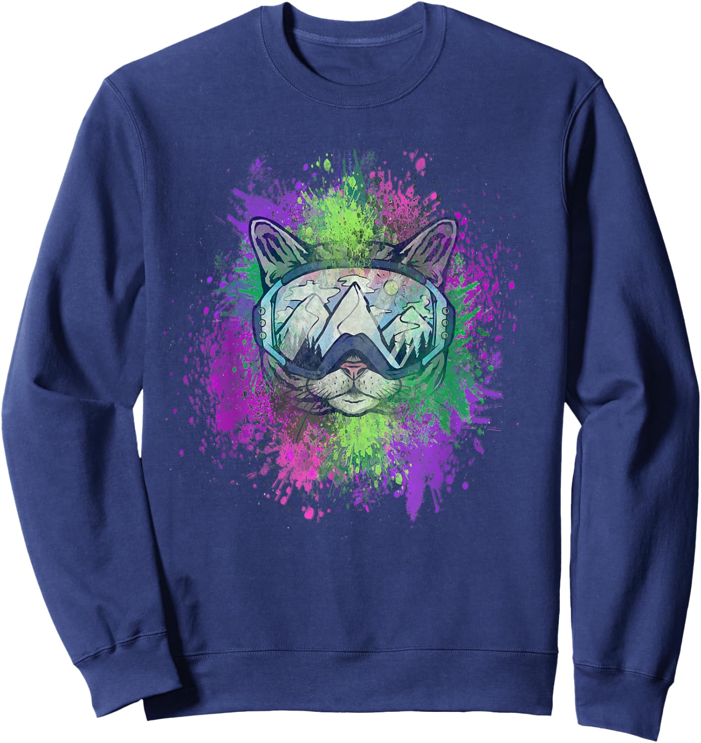 Ski Snowboard Cat Kitty Kitten Mountain Ape Snowman Goa Psy Sweatshirt - Sweatshirt | Navy