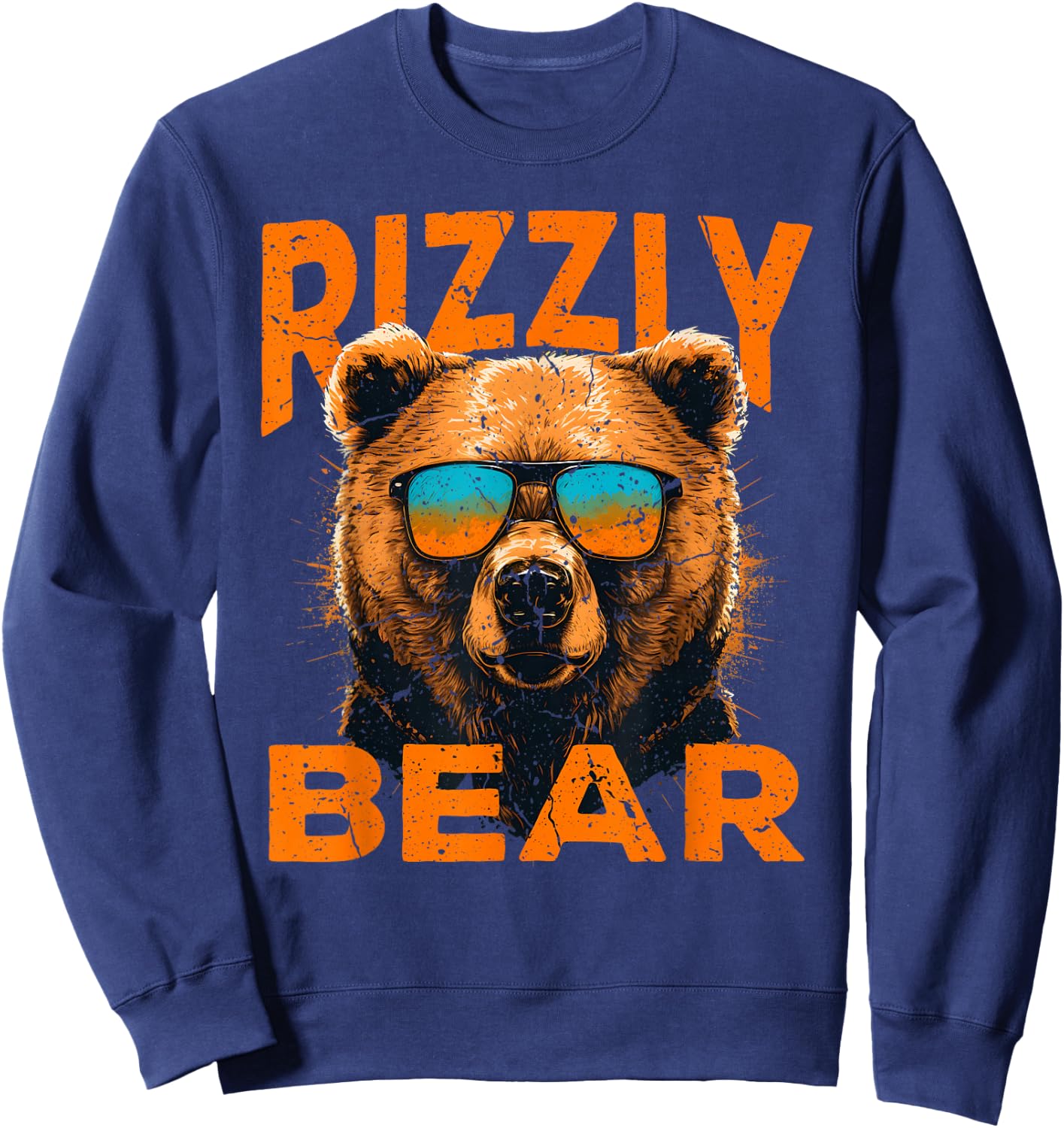 Rizzly Bear Cool Grizzly Bear Wearing Sunglasses Funny Meme Sweatshirt - Sweatshirt | Navy