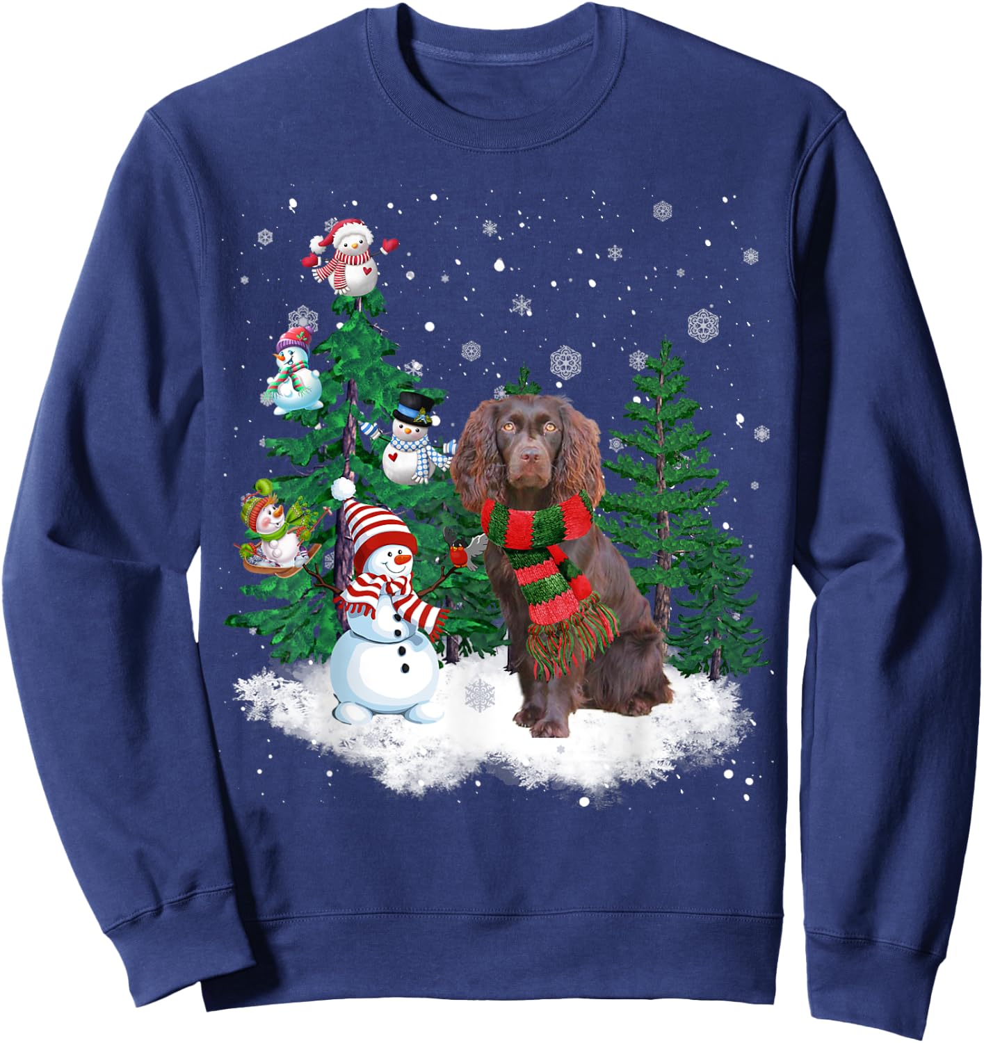 Boykin Spaniel Dog Christmas Snowman Xmas Tree Pajama Sweatshirt - Sweatshirt | Navy