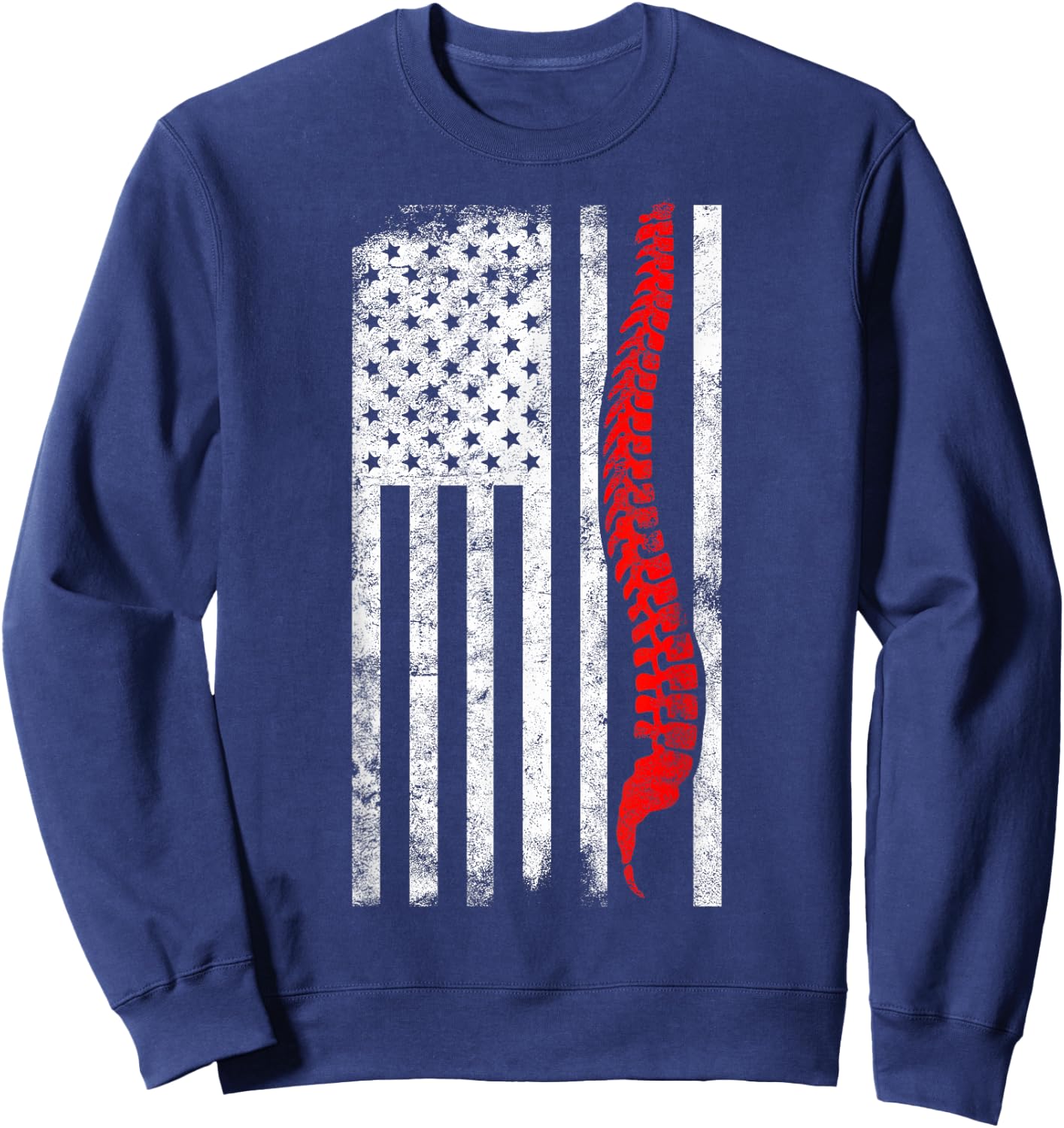 Chiropractor American Flag | Chiropractic Gift | Spinal Cord Women Men Sweatshirt - Sweatshirt | Navy